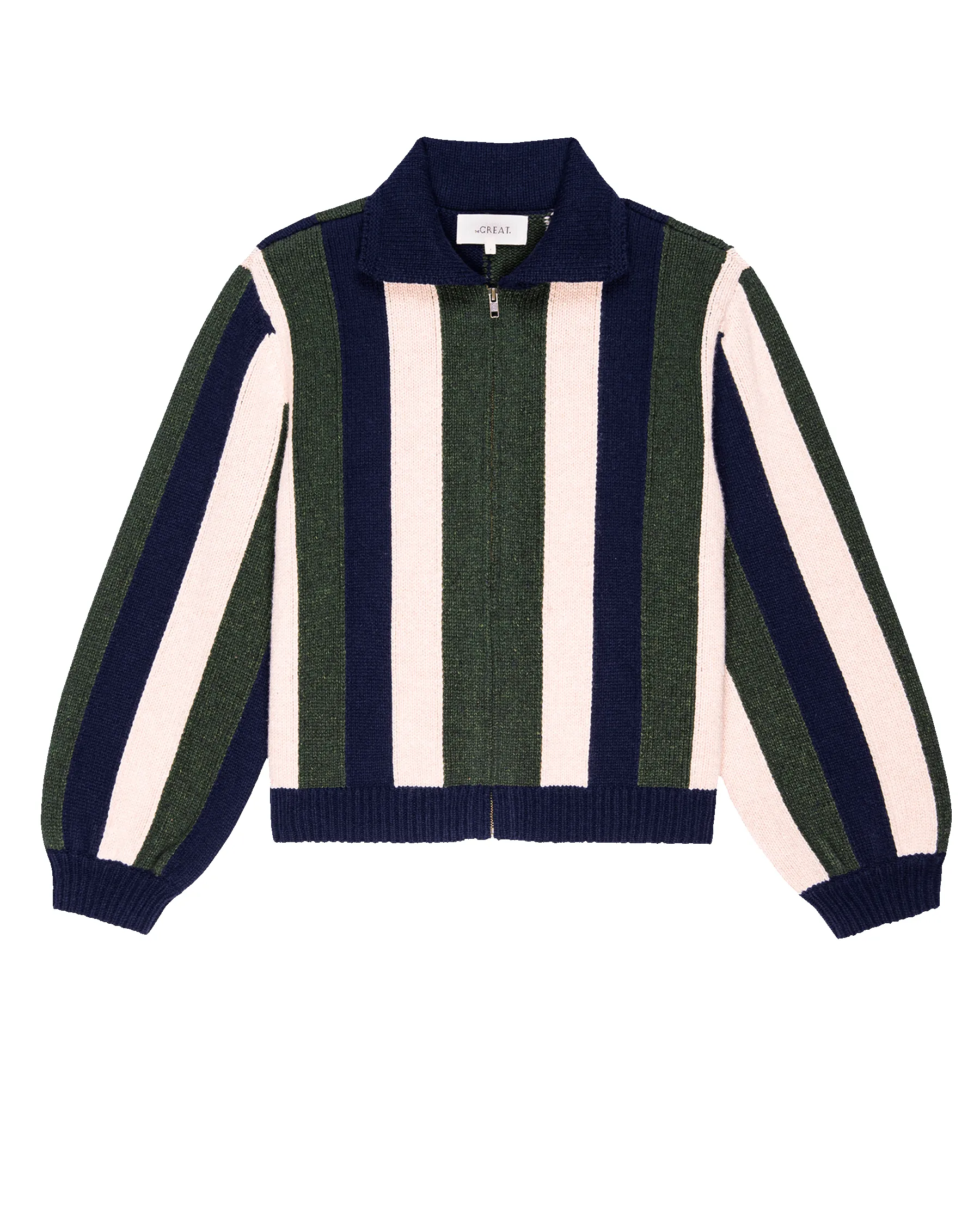 The Zip Front Cardigan. -- Olive Vine Stripe sold by THE GREAT. product image thumbnail 5