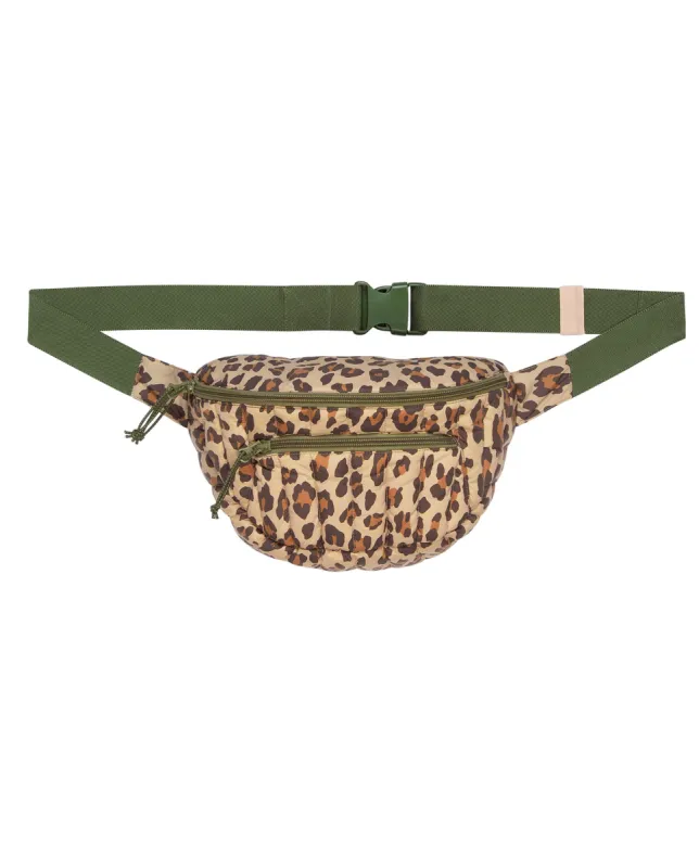 The Down Quilted Puffer Hip Pack. -- Snow Leopard sold by THE GREAT.
