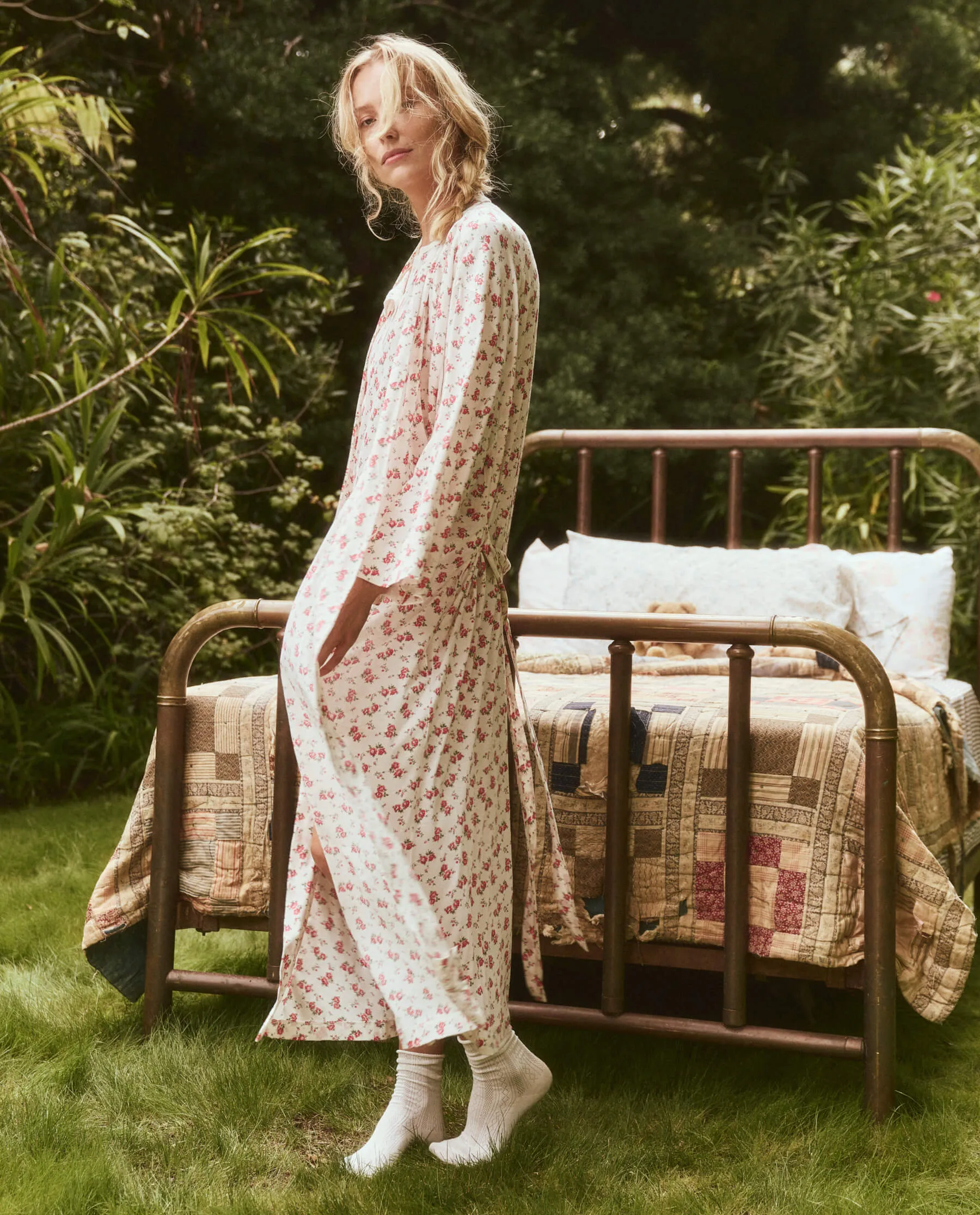 The Jersey Sleep Robe. -- Teatime Rose Print sold by THE GREAT. product image thumbnail 4