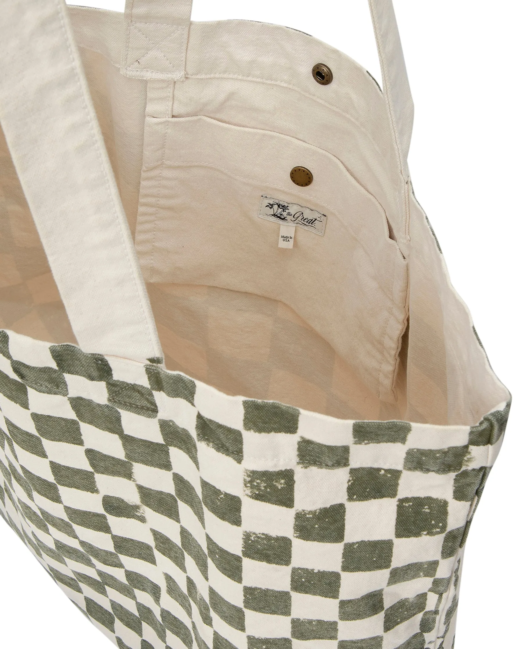 The Beach Tote. -- Cream with Army Check Stamp sold by THE GREAT. product image thumbnail 2