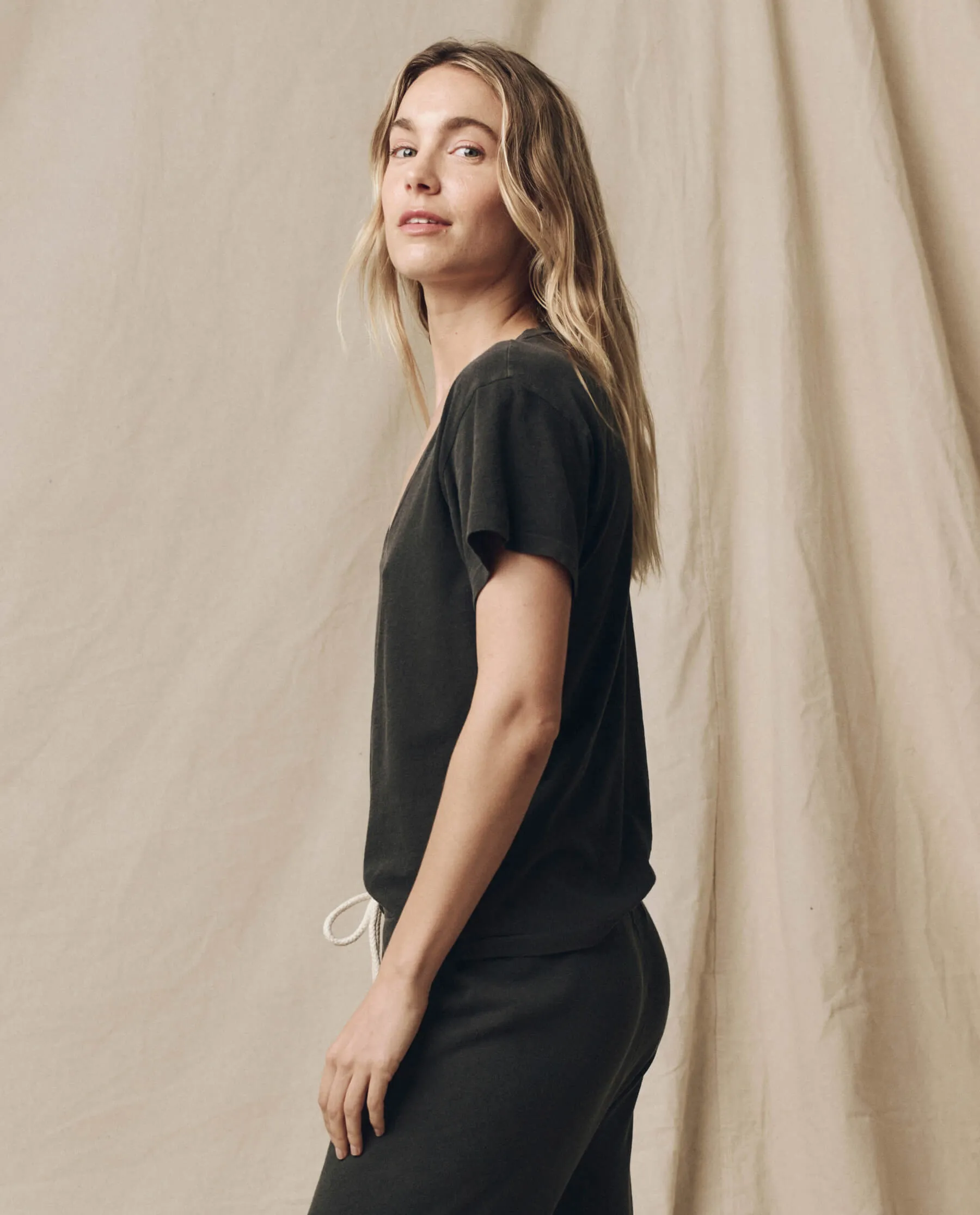 The Slim U-Neck Tee. Solid -- Washed Black sold by THE GREAT. product image thumbnail 3