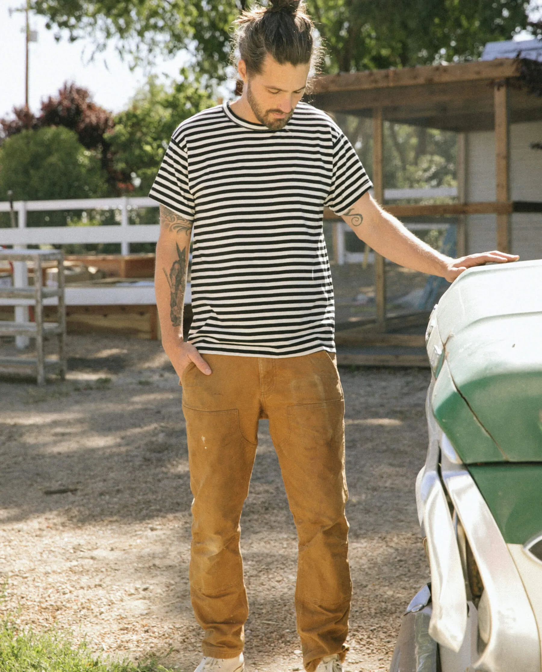 The Men's Boxy Crew. -- Black and Cream Stripe sold by THE GREAT. product image thumbnail 5