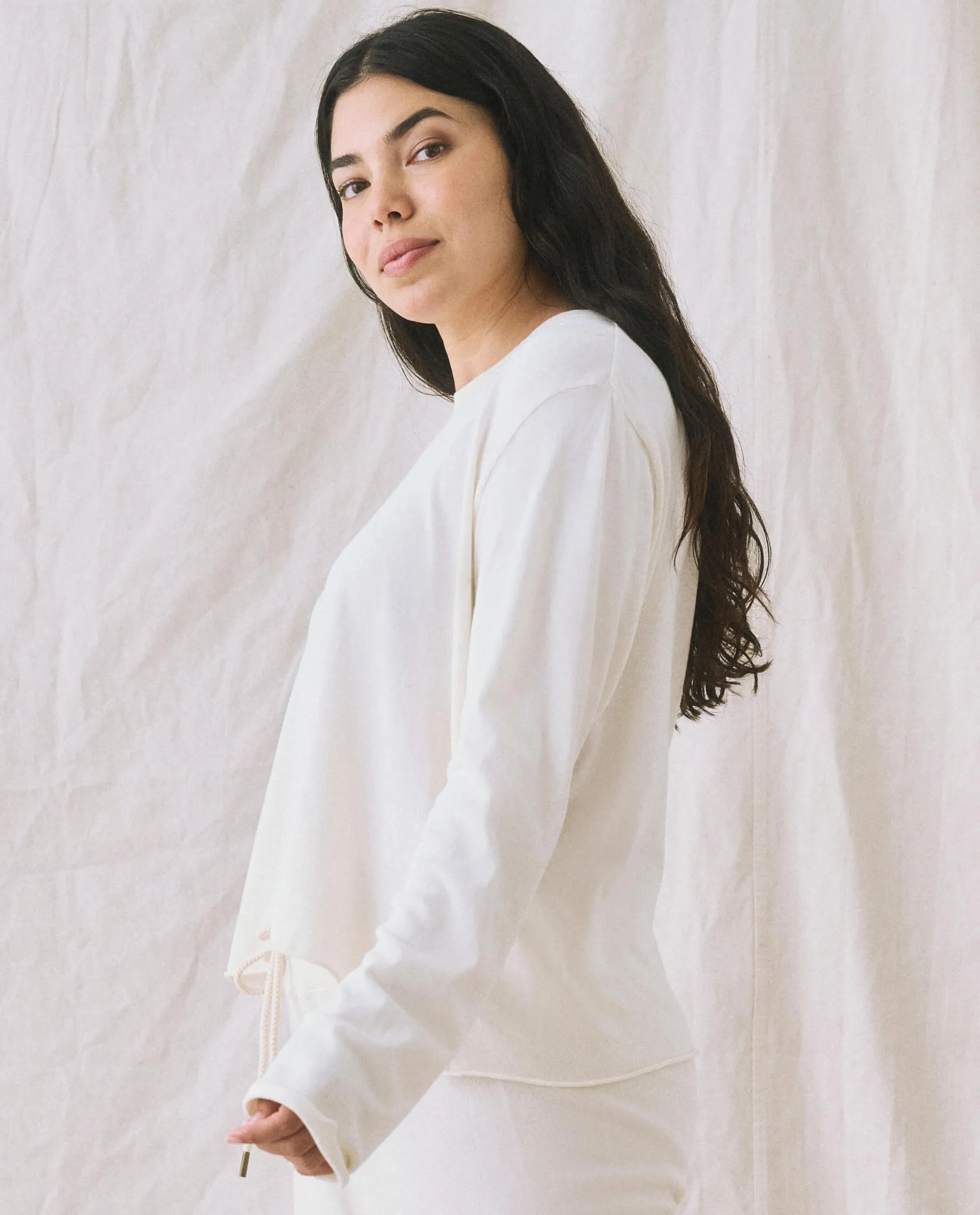 The Long Sleeve Crop Tee. -- Washed White sold by THE GREAT. product image thumbnail 3