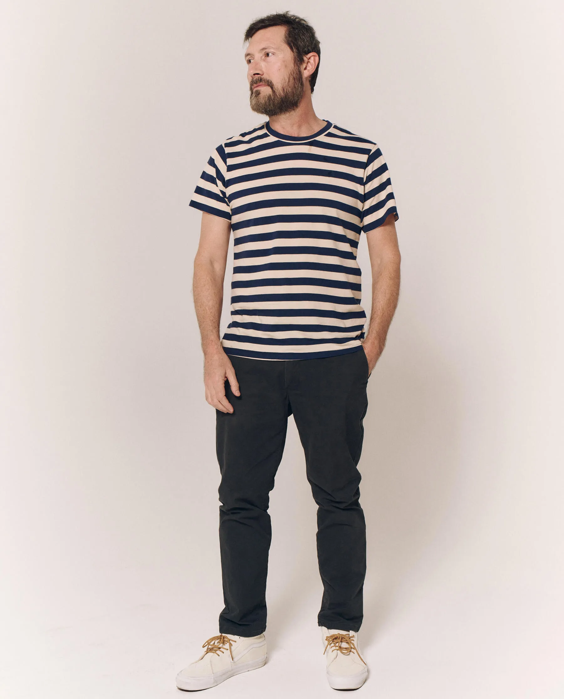 The Men's Slim Tee. -- Navy and Cream Scholar Stripe sold by THE GREAT. product image thumbnail 2