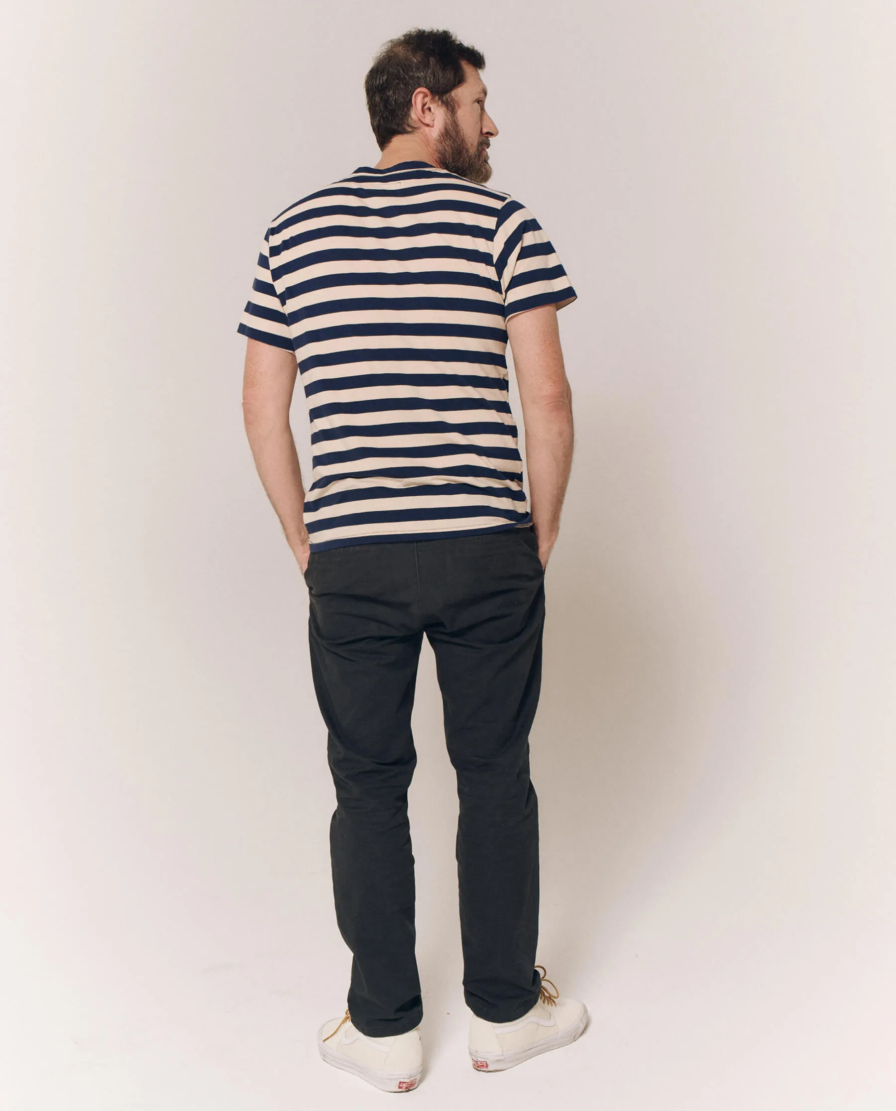 The Men's Slim Tee. -- Navy and Cream Scholar Stripe sold by THE GREAT. product image thumbnail 4