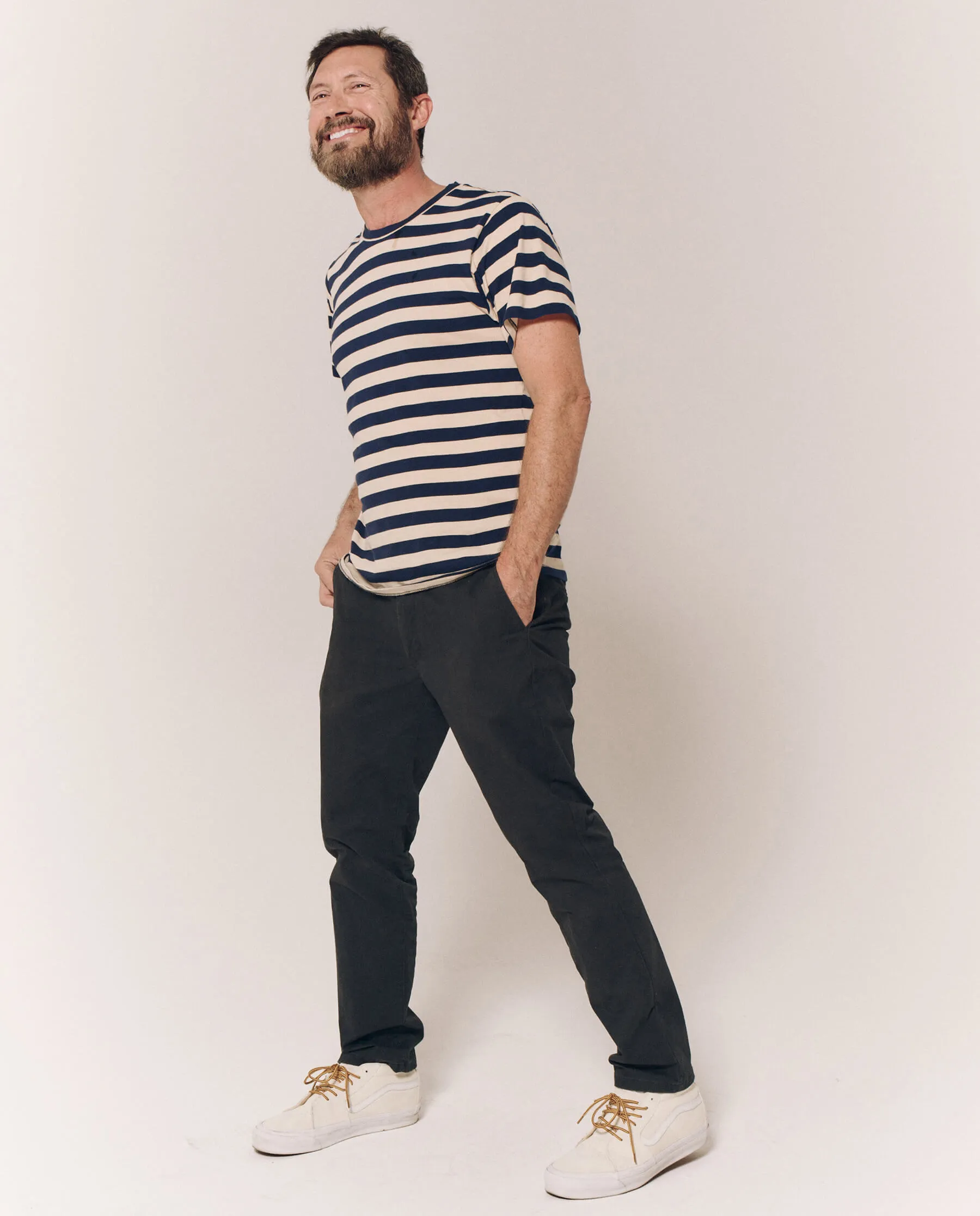 The Men's Slim Tee. -- Navy and Cream Scholar Stripe sold by THE GREAT. product image thumbnail 5
