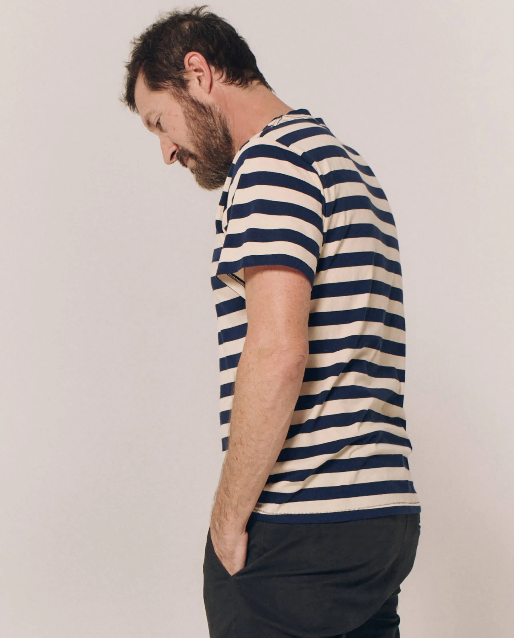 The Men's Slim Tee. -- Navy and Cream Scholar Stripe sold by THE GREAT. product image thumbnail 3