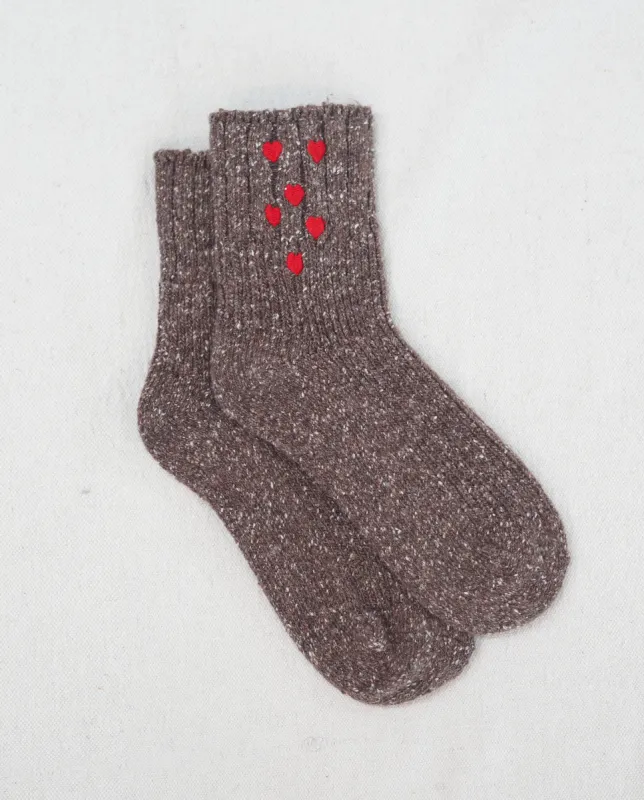 The Melange Rib Sock. -- Chocolate with Red Hearts sold by THE GREAT.