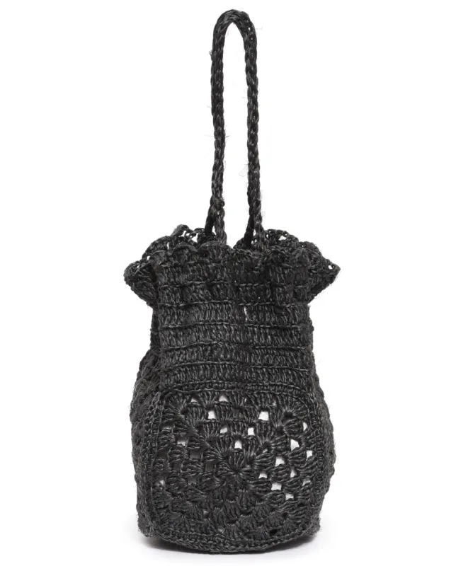 The Crochet Drawstring Bag. -- Black sold by THE GREAT.