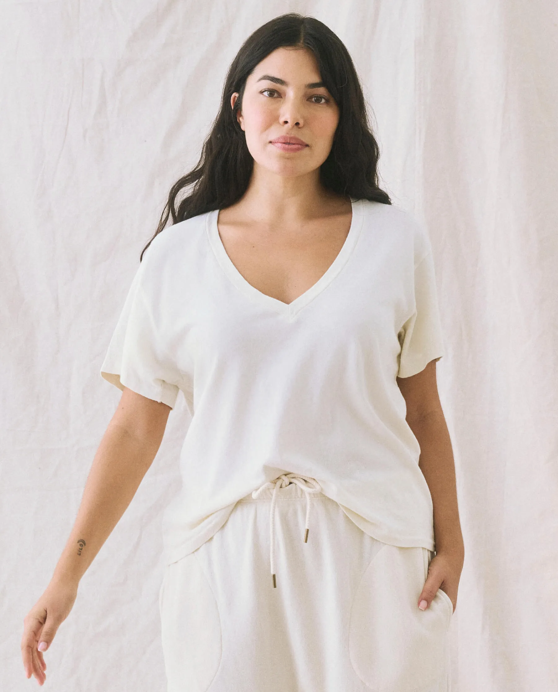 The V-Neck Tee. -- Washed White sold by THE GREAT.