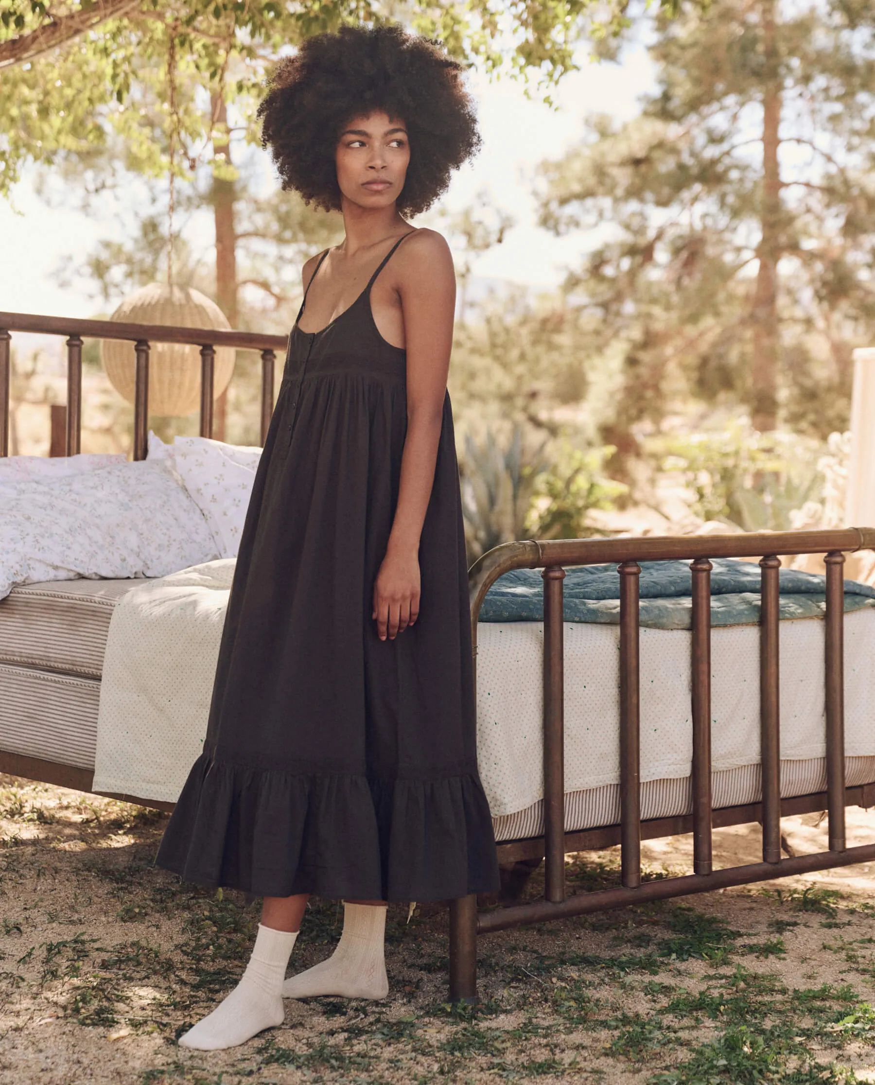 The Eyelet Ruffle Tank Night Dress. -- Black sold by THE GREAT. product image thumbnail 5