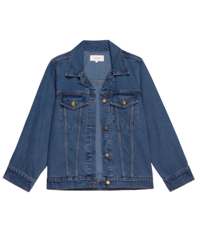 The Slouchy Denim Jacket. -- Electric Blue Wash sold by THE GREAT.
