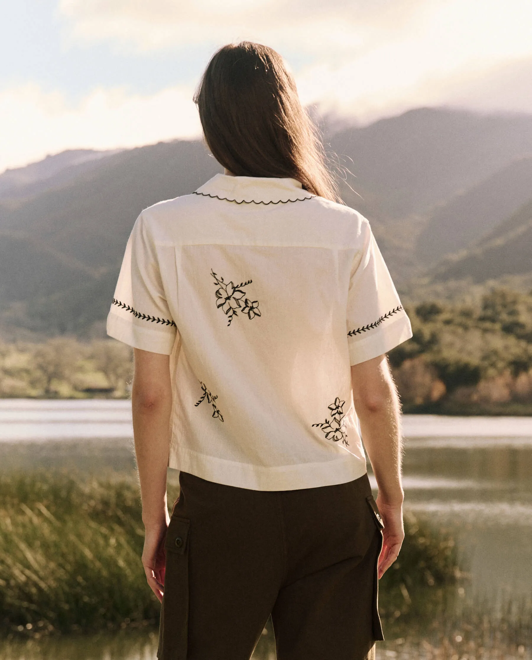 The Bowling Shirt with Hanky Embroidered. -- Cream sold by THE GREAT. product image thumbnail 2