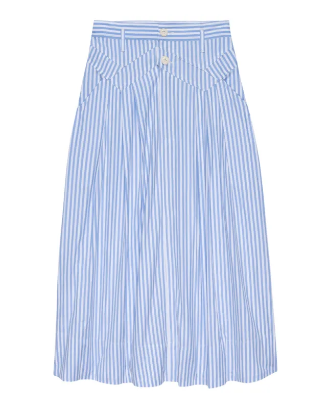 The Field Skirt. -- Light Sky Studio Stripe sold by THE GREAT.