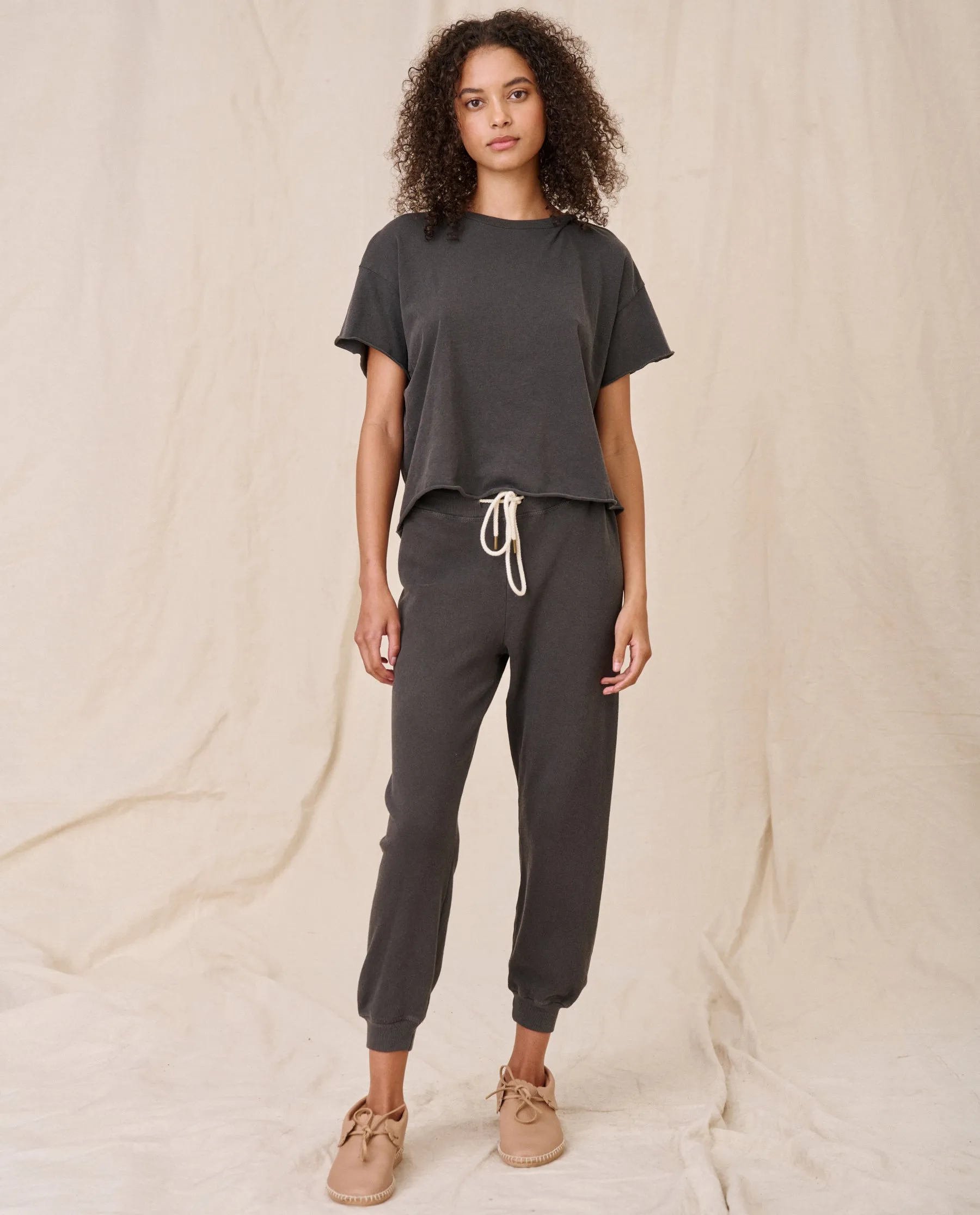 The Cropped Sweatpant. Solid -- Washed Black sold by THE GREAT. product image thumbnail 2