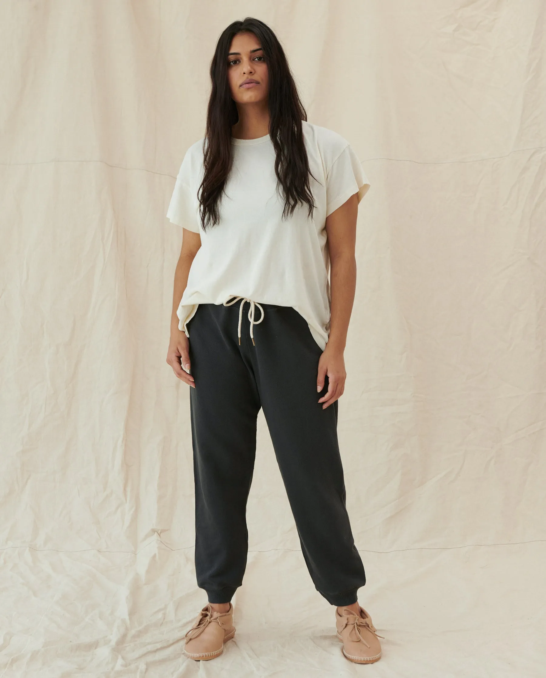 The Cropped Sweatpant. Solid -- Washed Black sold by THE GREAT. product image thumbnail 4