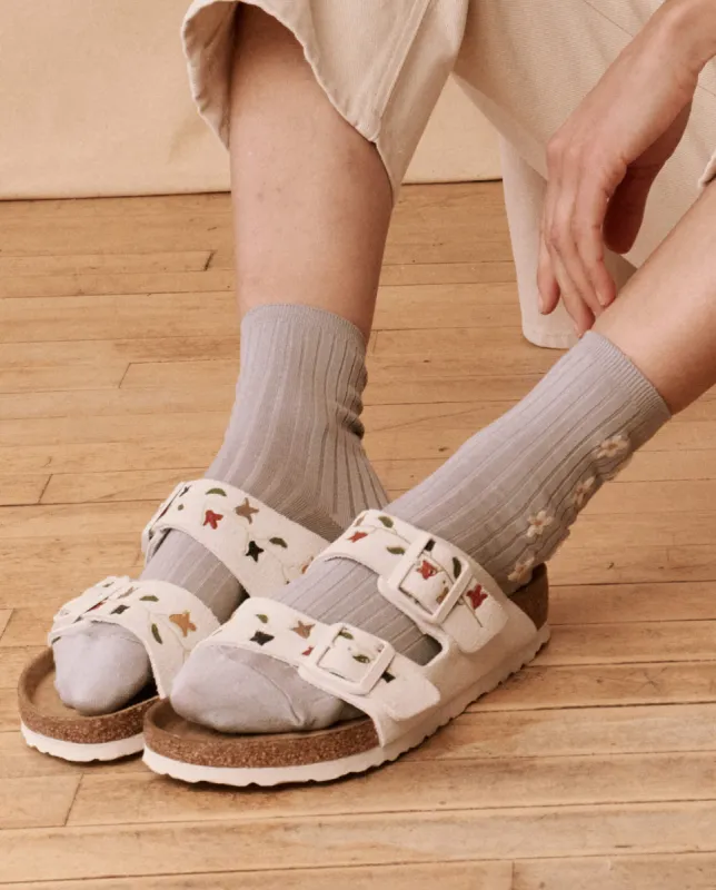 The Ribbed Sock with Daisy Embroidery. -- Mist with Cream Daisies sold by THE GREAT.