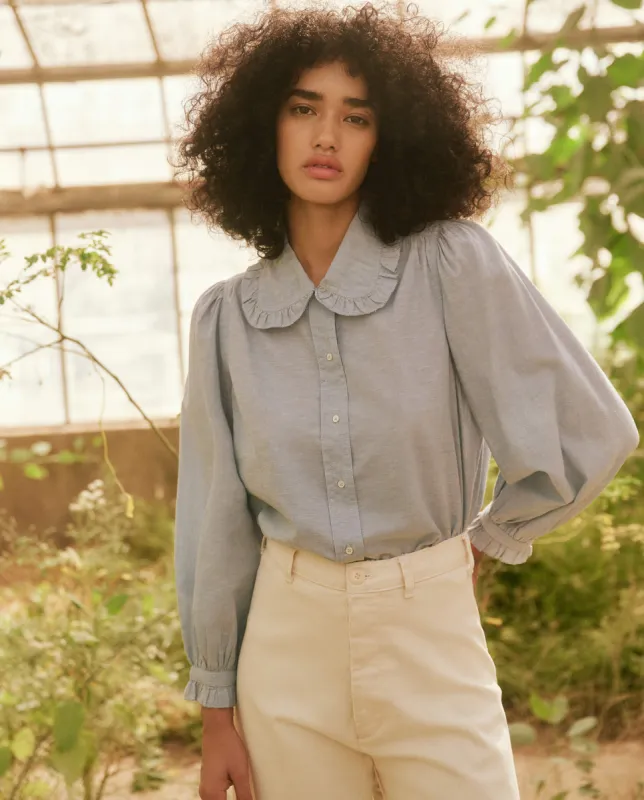 The Hemingway Top. -- Light Chambray sold by THE GREAT.