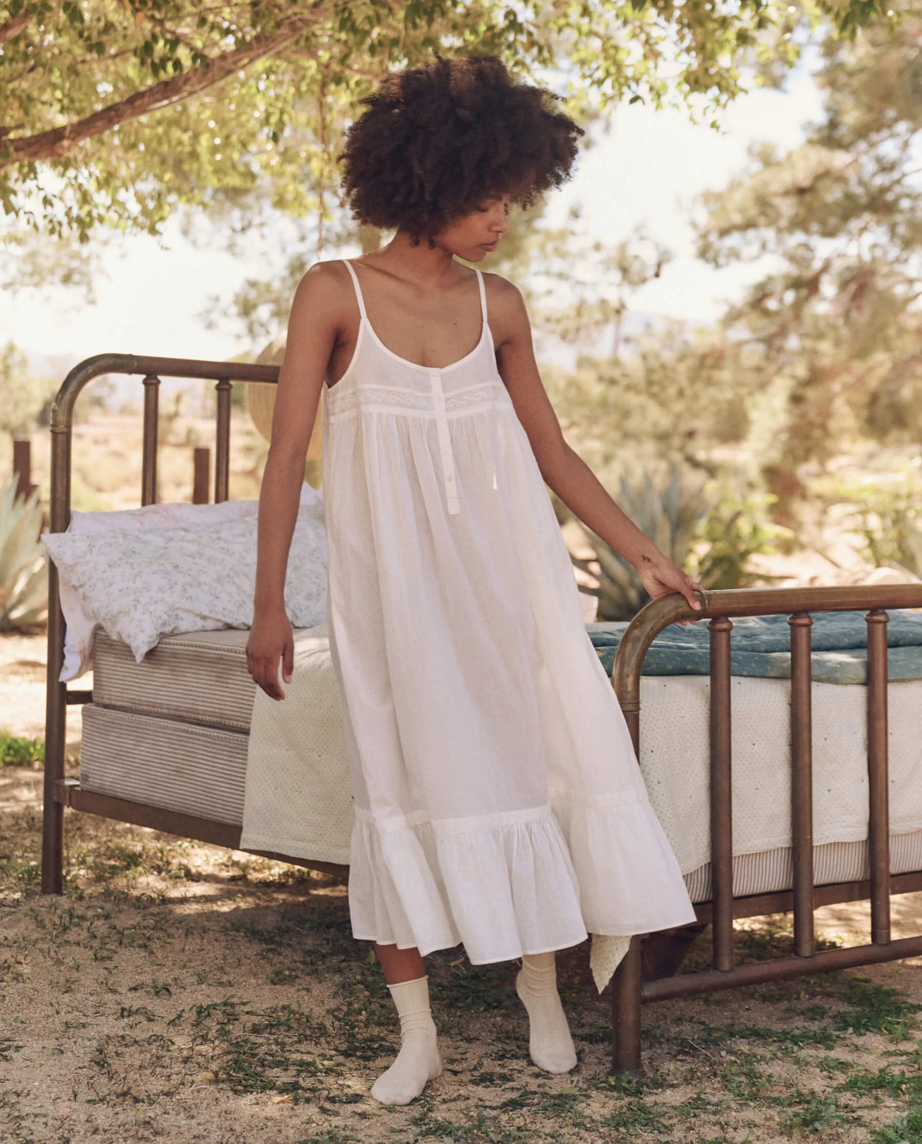 The Eyelet Ruffle Tank Night Dress. -- True White sold by THE GREAT.