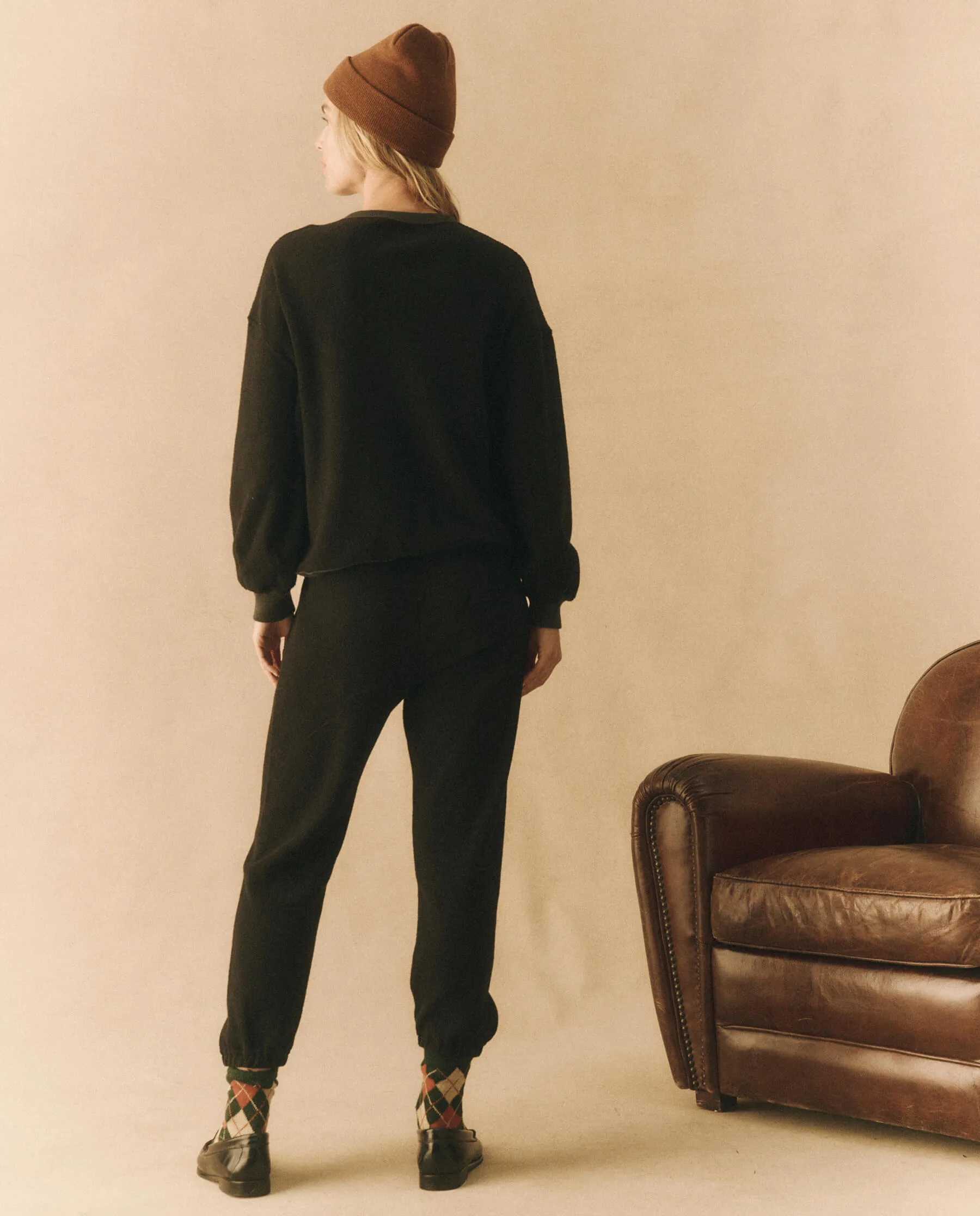 The Fleece Henley Sweatshirt. -- Almost Black sold by THE GREAT. product image thumbnail 5