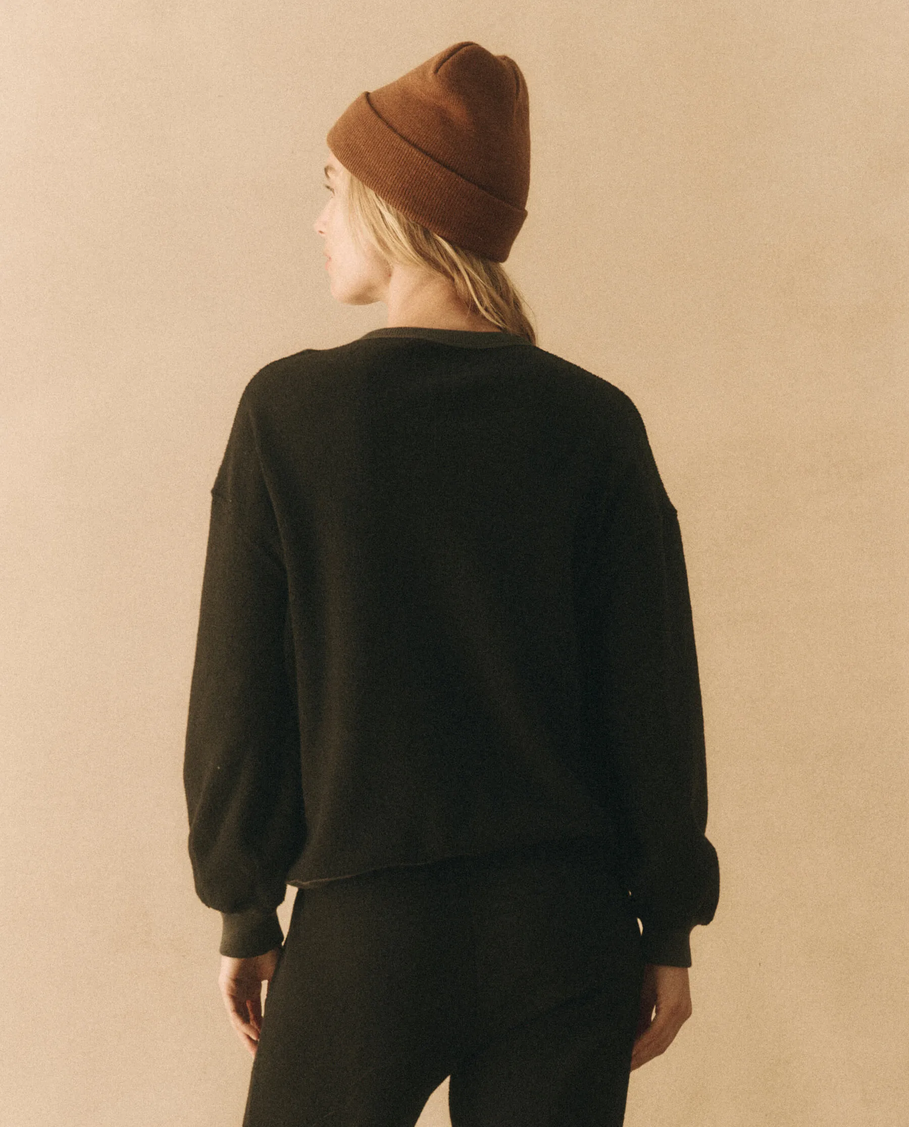 The Fleece Henley Sweatshirt. -- Almost Black sold by THE GREAT. product image thumbnail 2