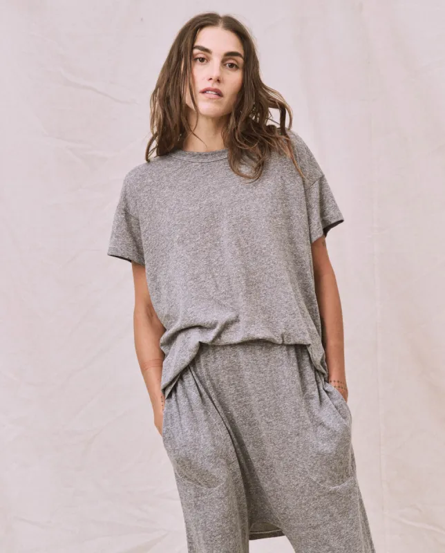 The Shirttail Tee. -- Heather Grey sold by THE GREAT.