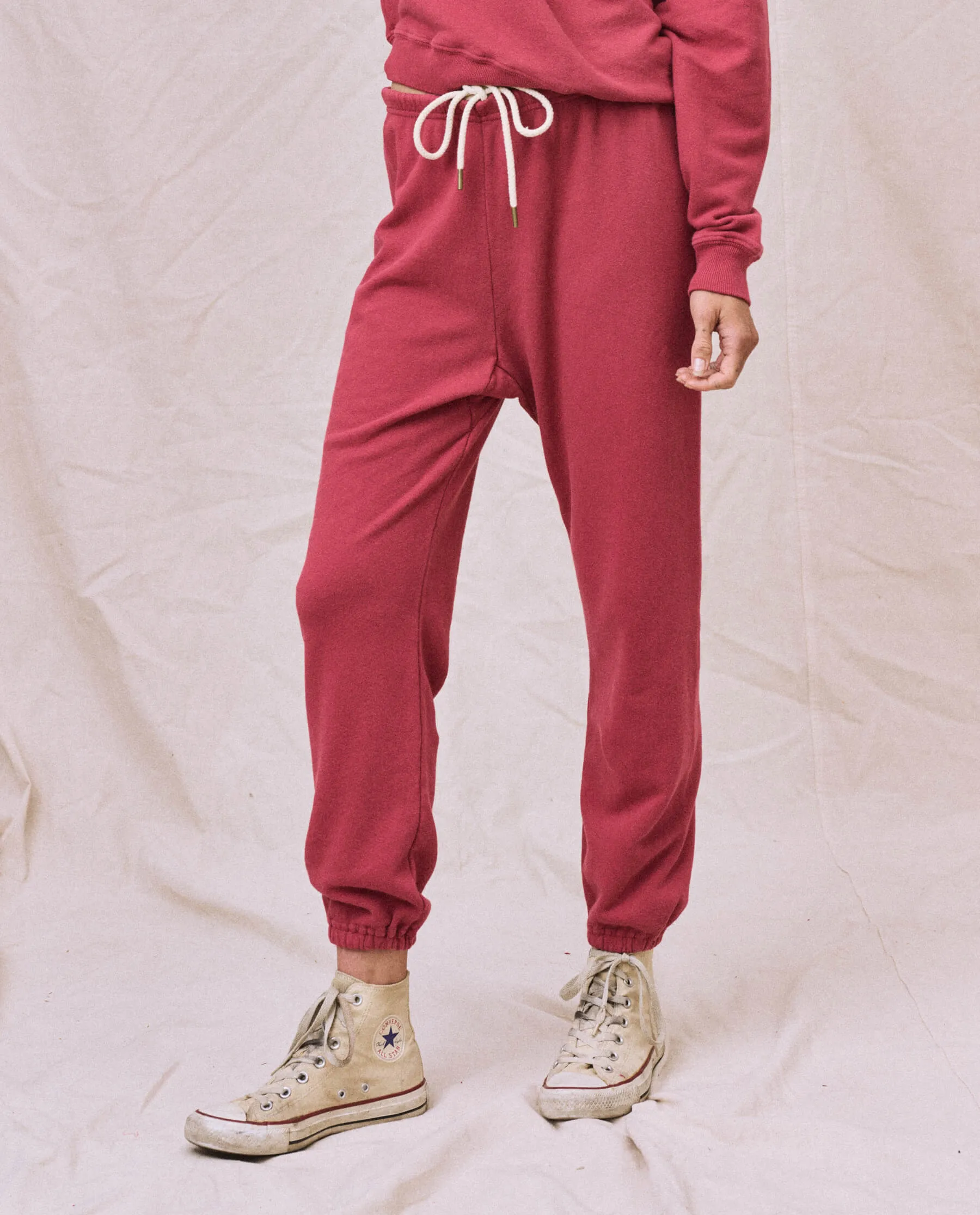The Stadium Sweatpant. Solid -- Sweet Plum sold by THE GREAT.