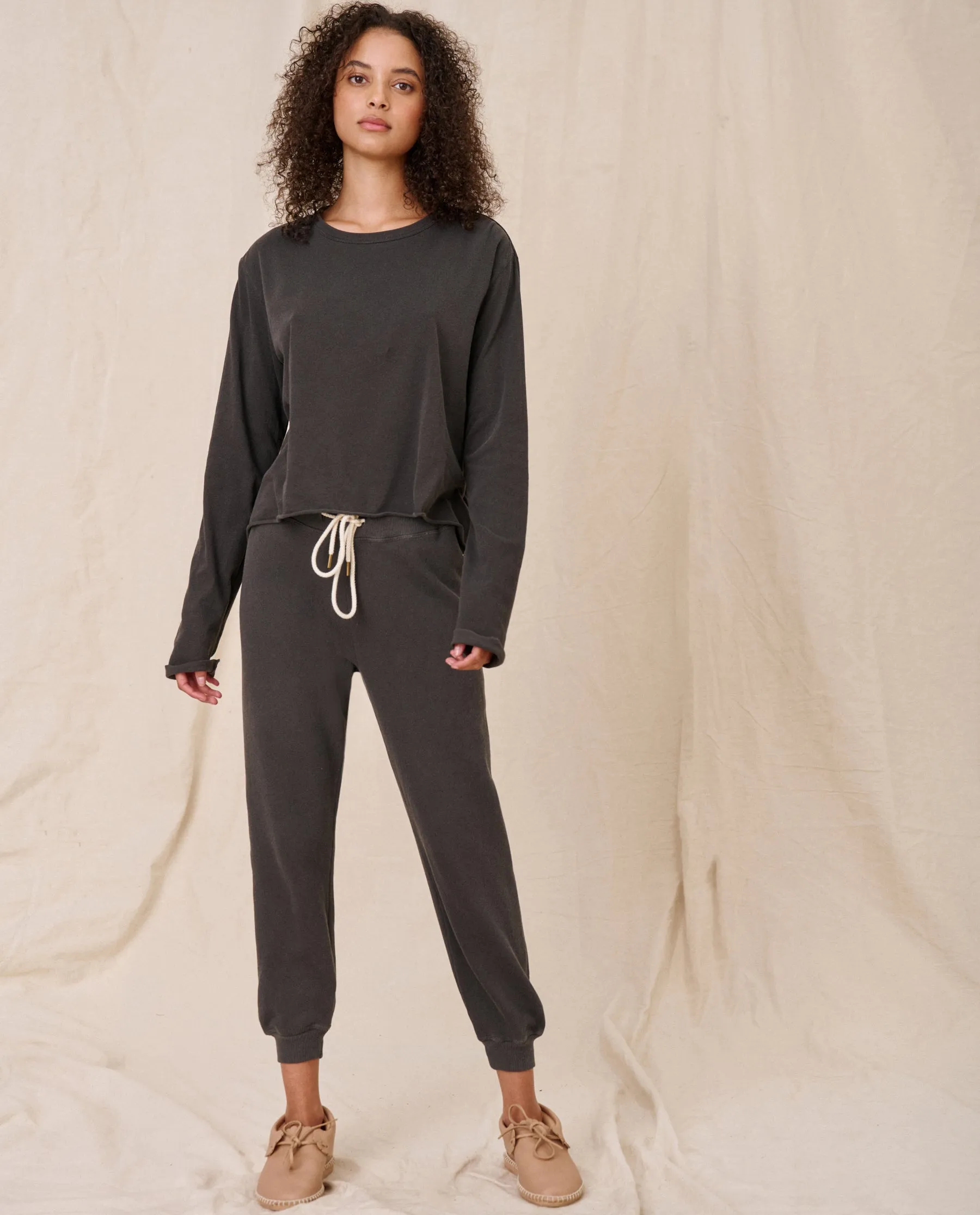 The Long Sleeve Crop Tee. -- Washed Black sold by THE GREAT.