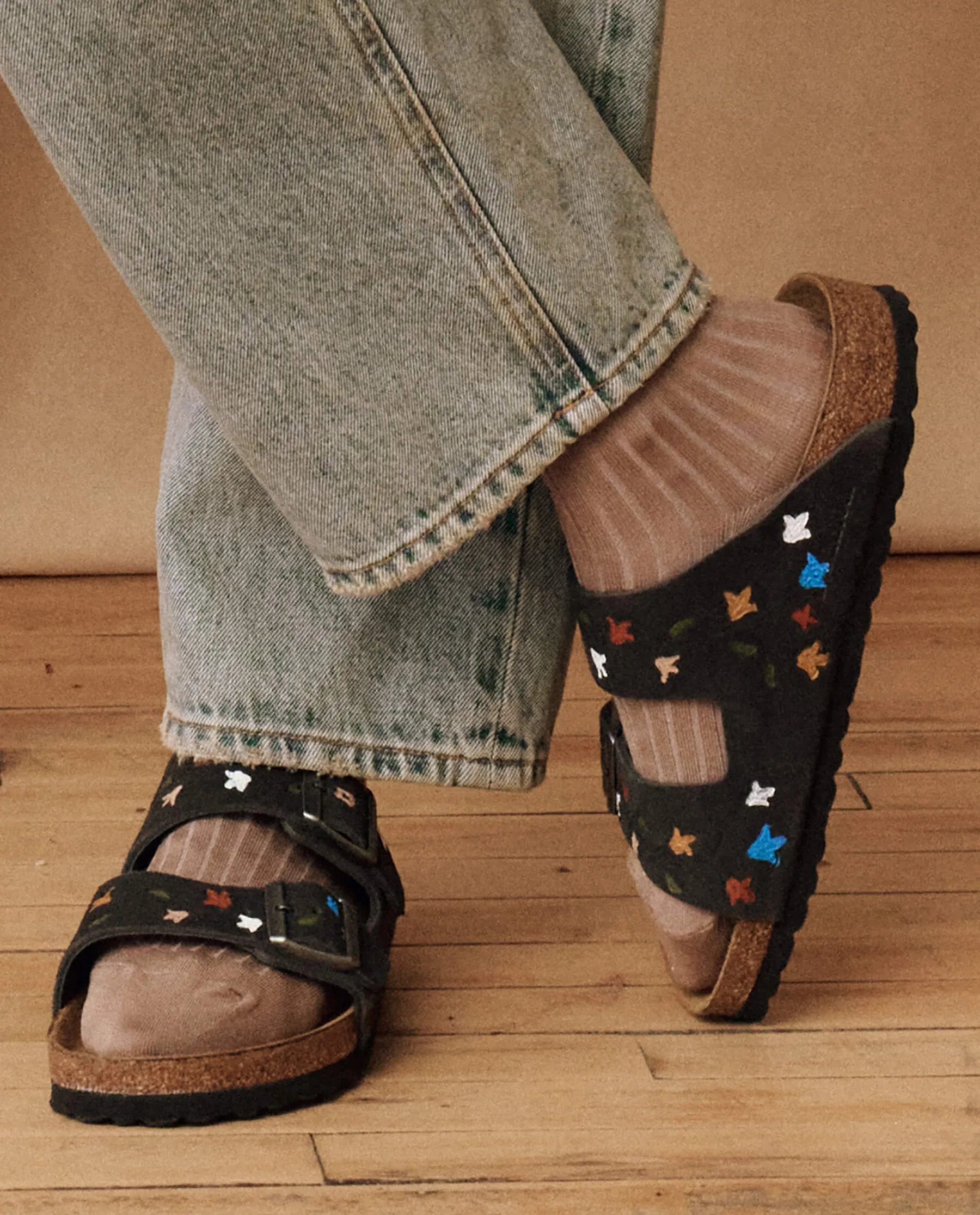 The Ribbed Sock with Daisy Embroidery. -- Putty with Cream Daisies sold by THE GREAT. product image thumbnail 2