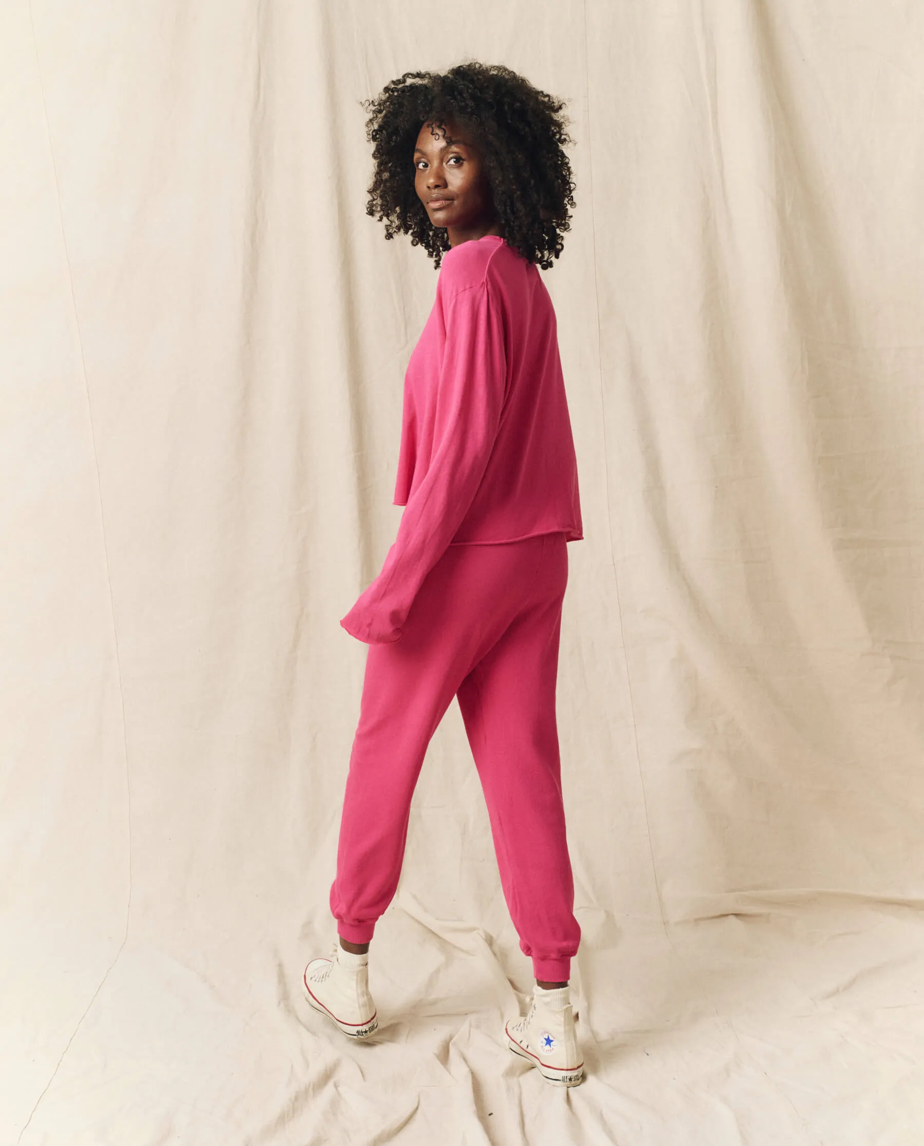 The Long Sleeve Crop Tee. Solid -- Fuchsia sold by THE GREAT. product image thumbnail 4