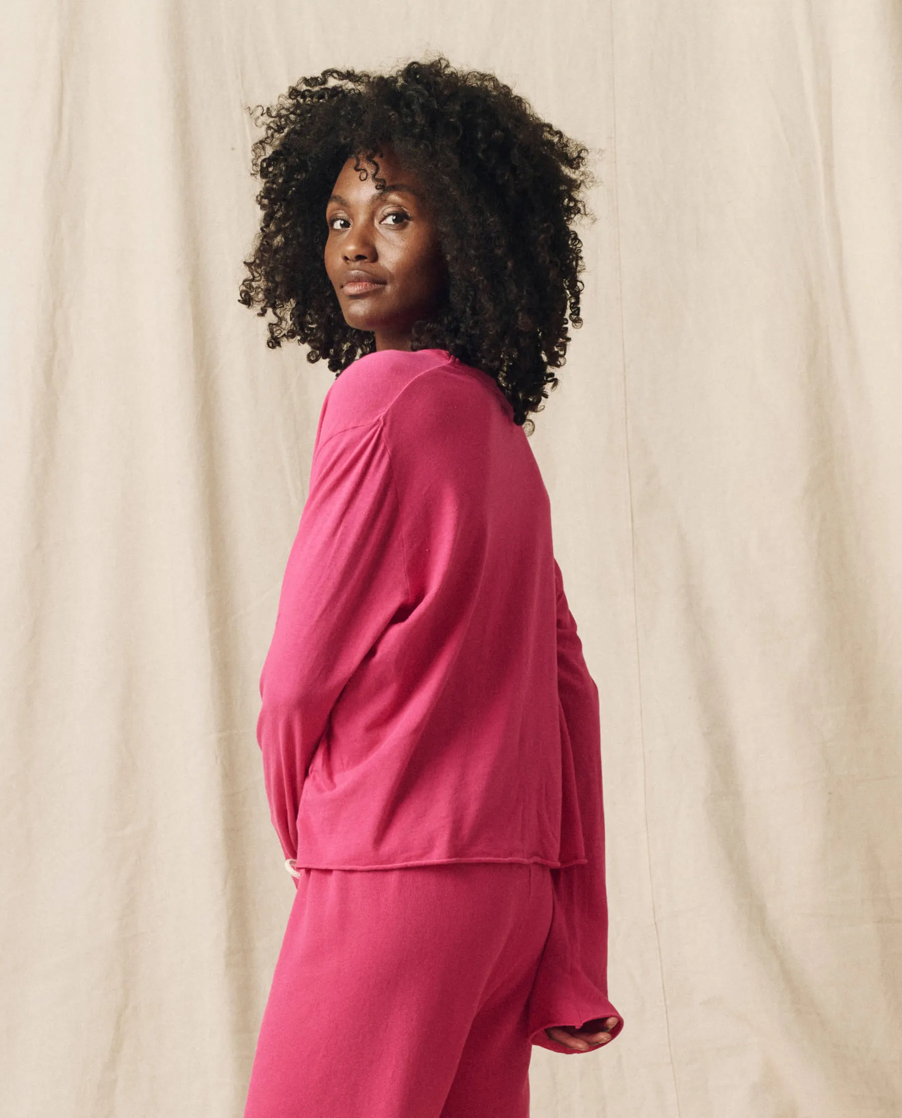 The Long Sleeve Crop Tee. Solid -- Fuchsia sold by THE GREAT. product image thumbnail 2