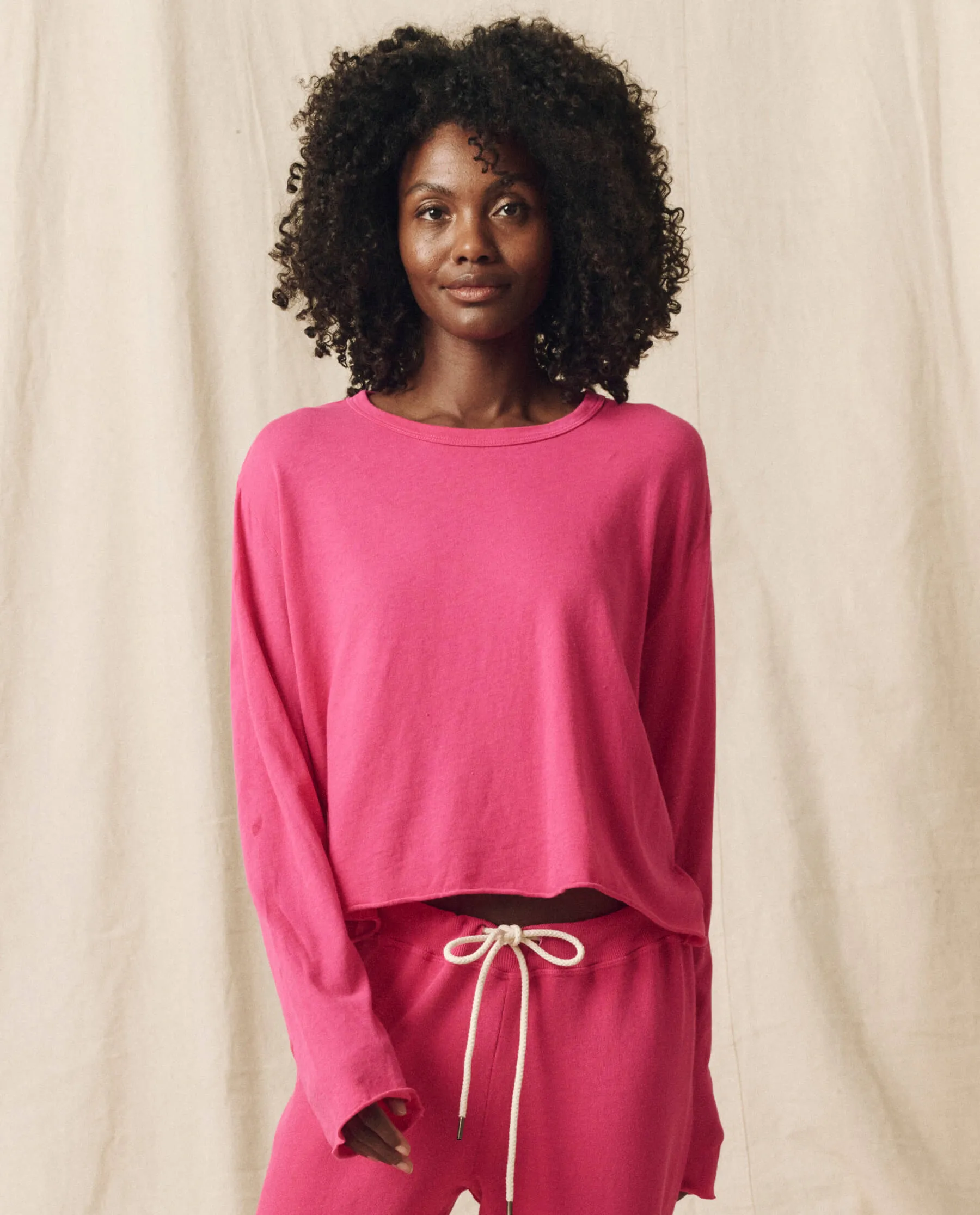 The Long Sleeve Crop Tee. Solid -- Fuchsia sold by THE GREAT. product image thumbnail 5