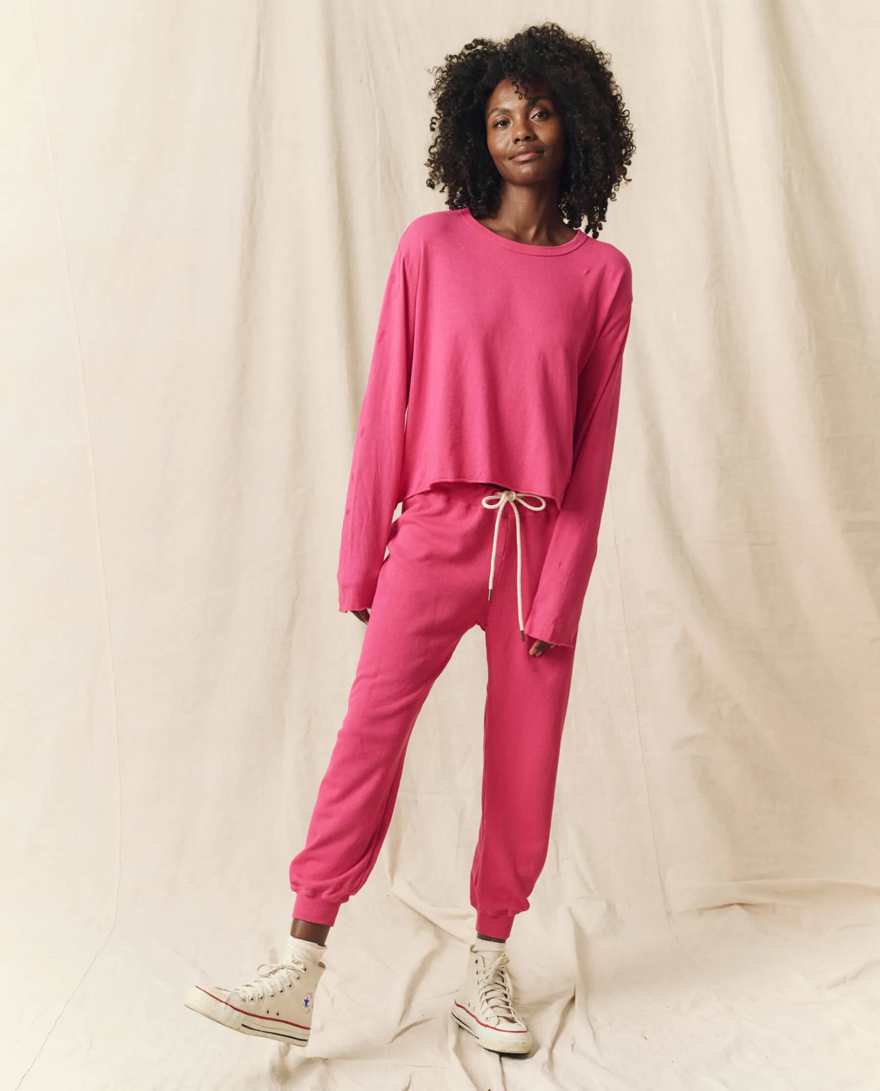 The Long Sleeve Crop Tee. Solid -- Fuchsia sold by THE GREAT. product image thumbnail 3