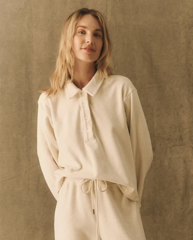 The Velour Rugby Sweatshirt. -- Washed White sold by THE GREAT.