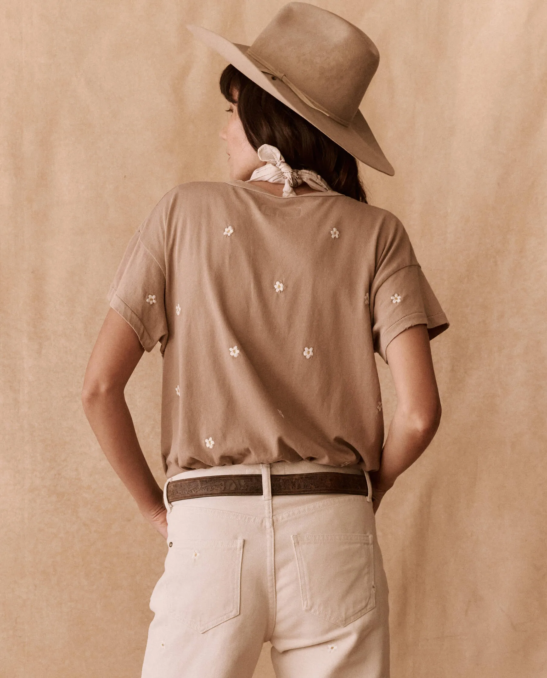 The Boxy Crew. Embroidered -- Khaki with Embroidered Daisies sold by THE GREAT. product image thumbnail 2