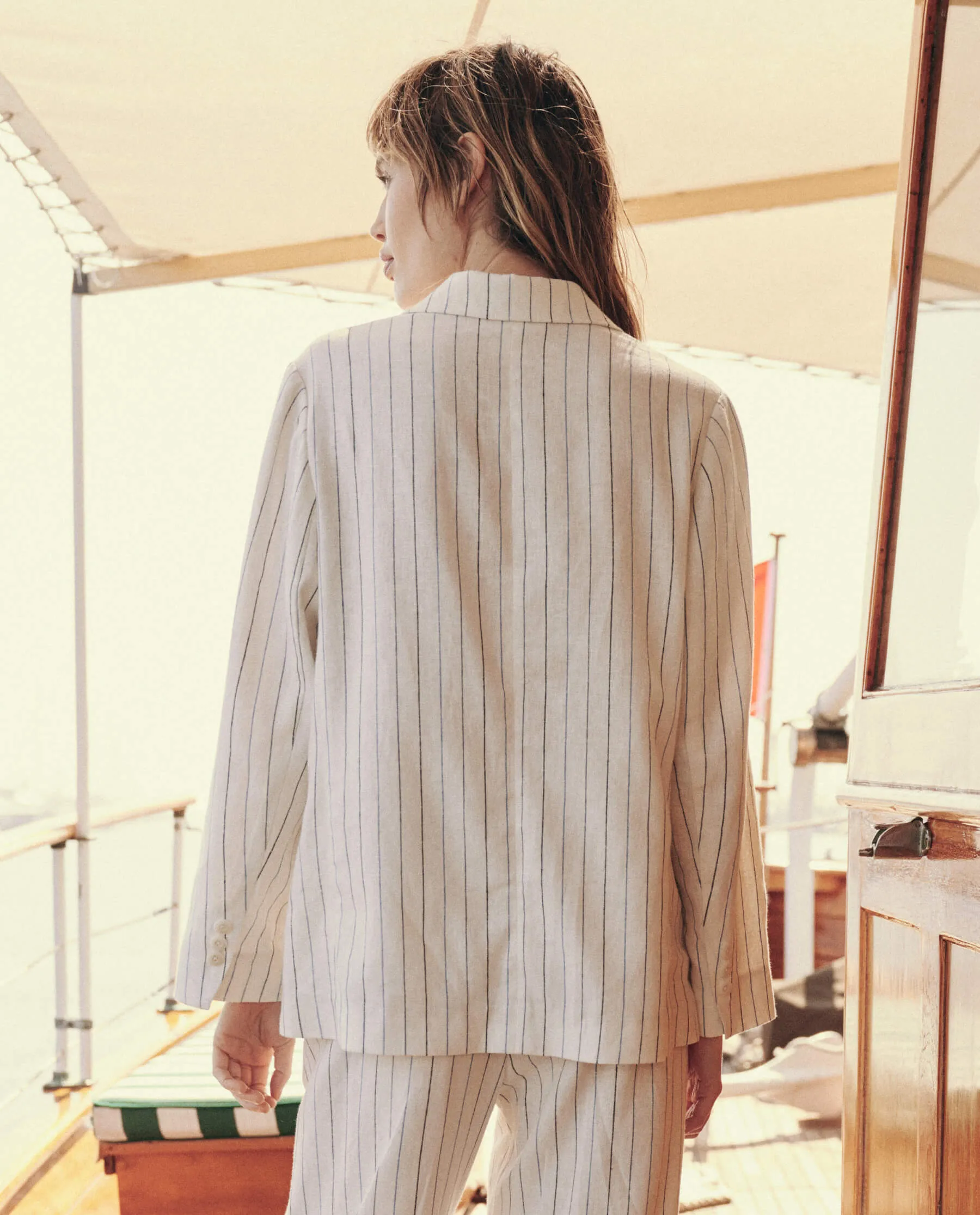 The Relaxed Blazer. -- Cream Pinstripe sold by THE GREAT. product image thumbnail 3