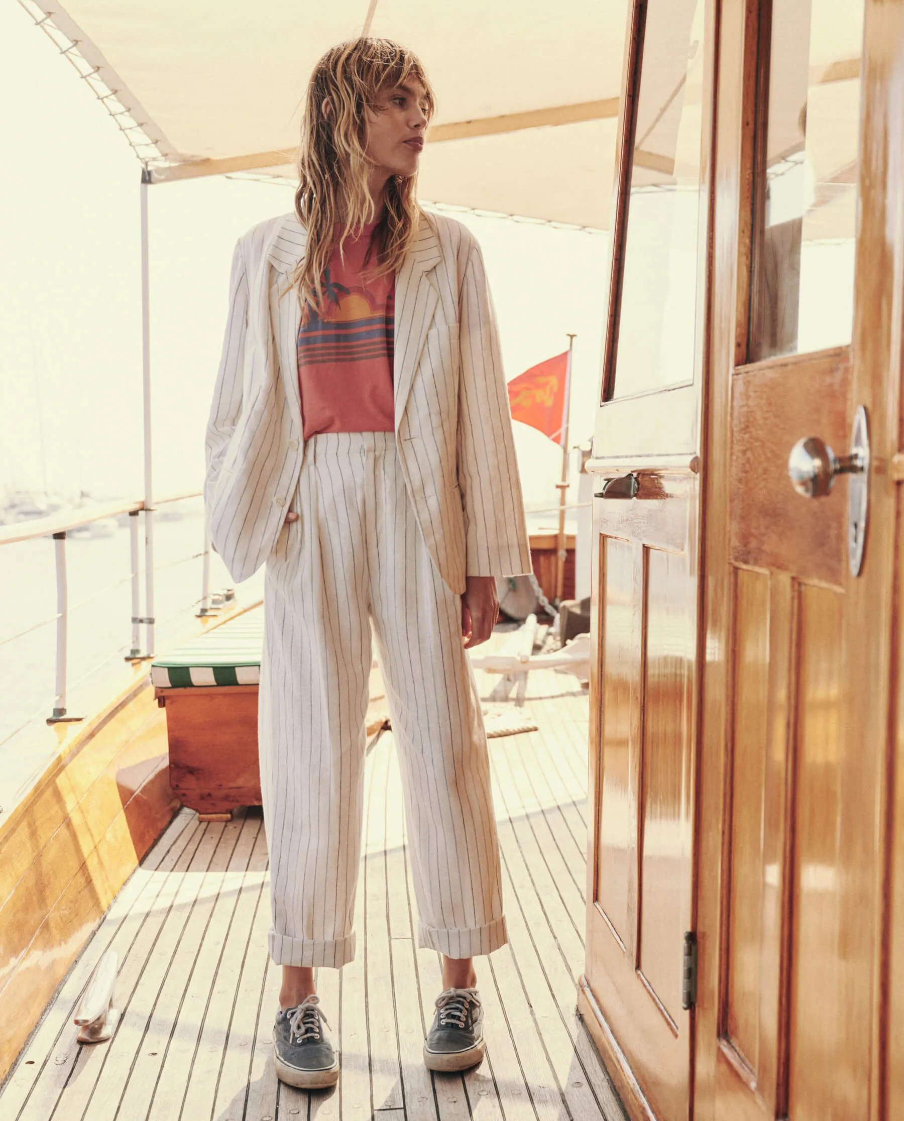 The Relaxed Blazer. -- Cream Pinstripe sold by THE GREAT. product image thumbnail 5