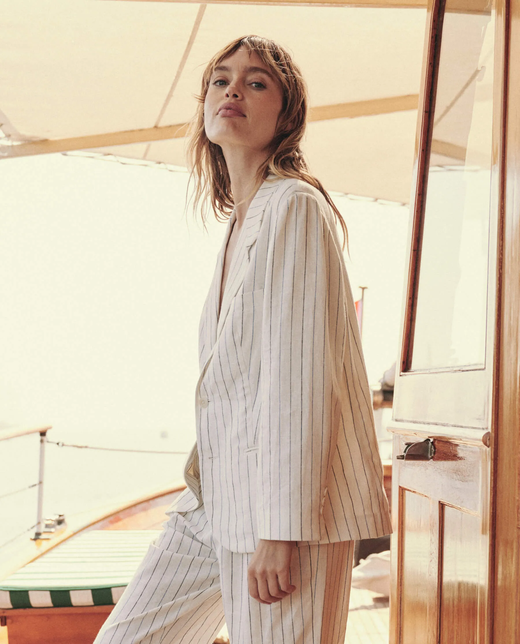 The Relaxed Blazer. -- Cream Pinstripe sold by THE GREAT. product image thumbnail 4