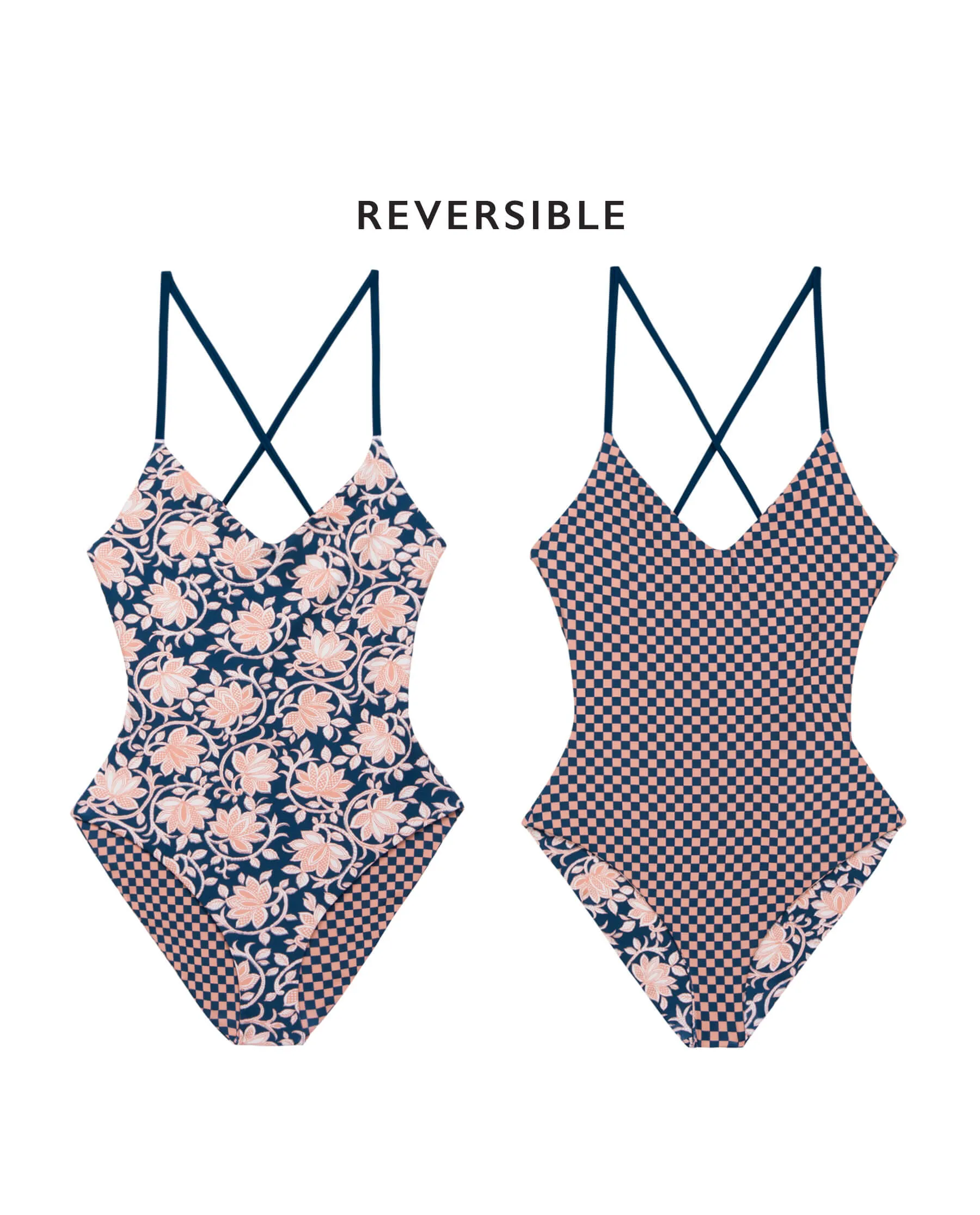 The Reversible Lace Up One Piece. -- Bay Oasis Floral and Bay Check sold by THE GREAT.