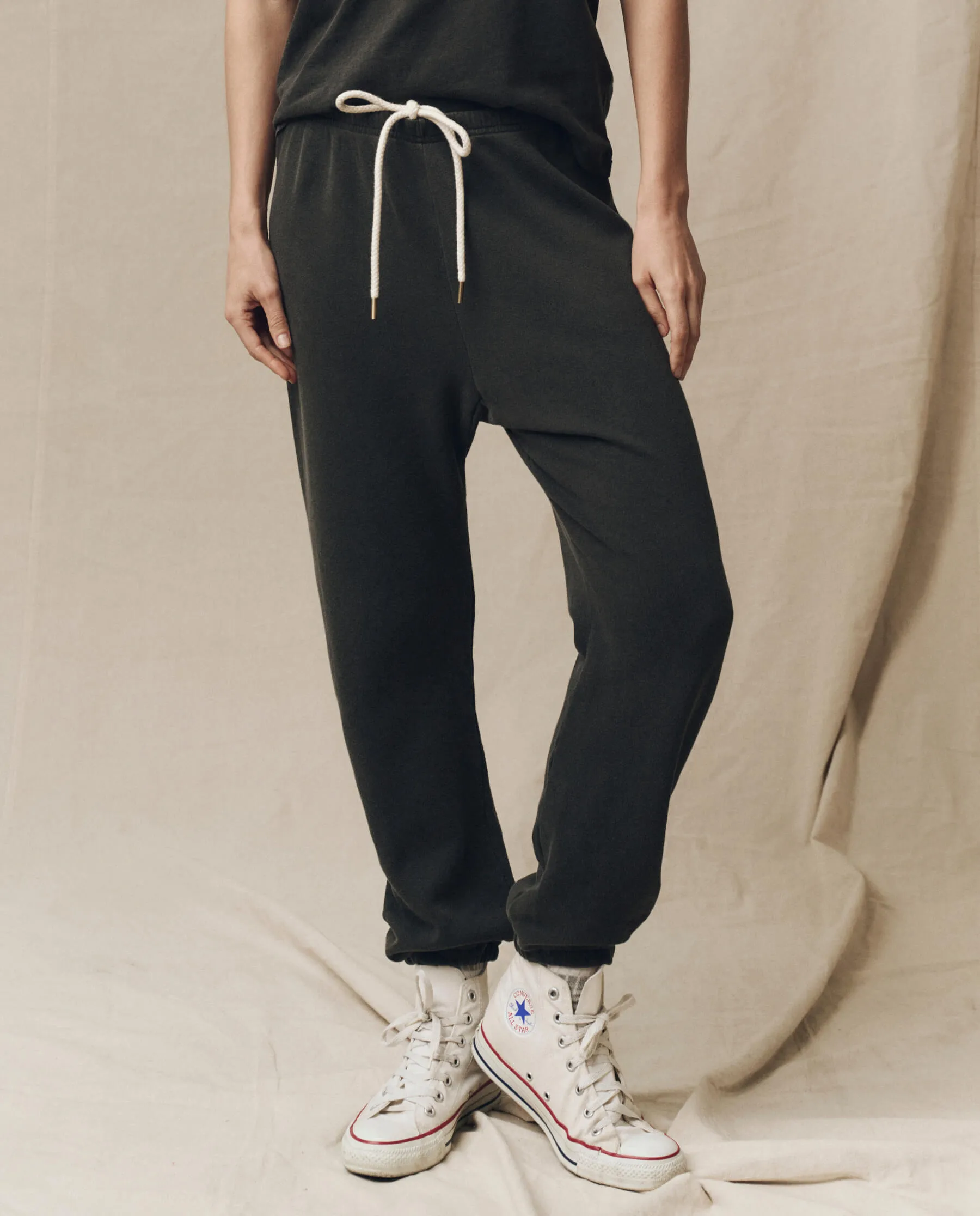 The Stadium Sweatpant. Solid -- Washed Black sold by THE GREAT.