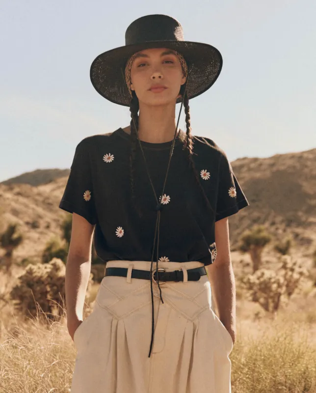 The Boxy Crew. Embroidered -- Almost Black with Daisy Embroidery sold by THE GREAT.