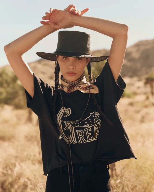 The Crop Tee. Graphic -- Almost Black with Wild Panther Graphic made by THE GREAT.