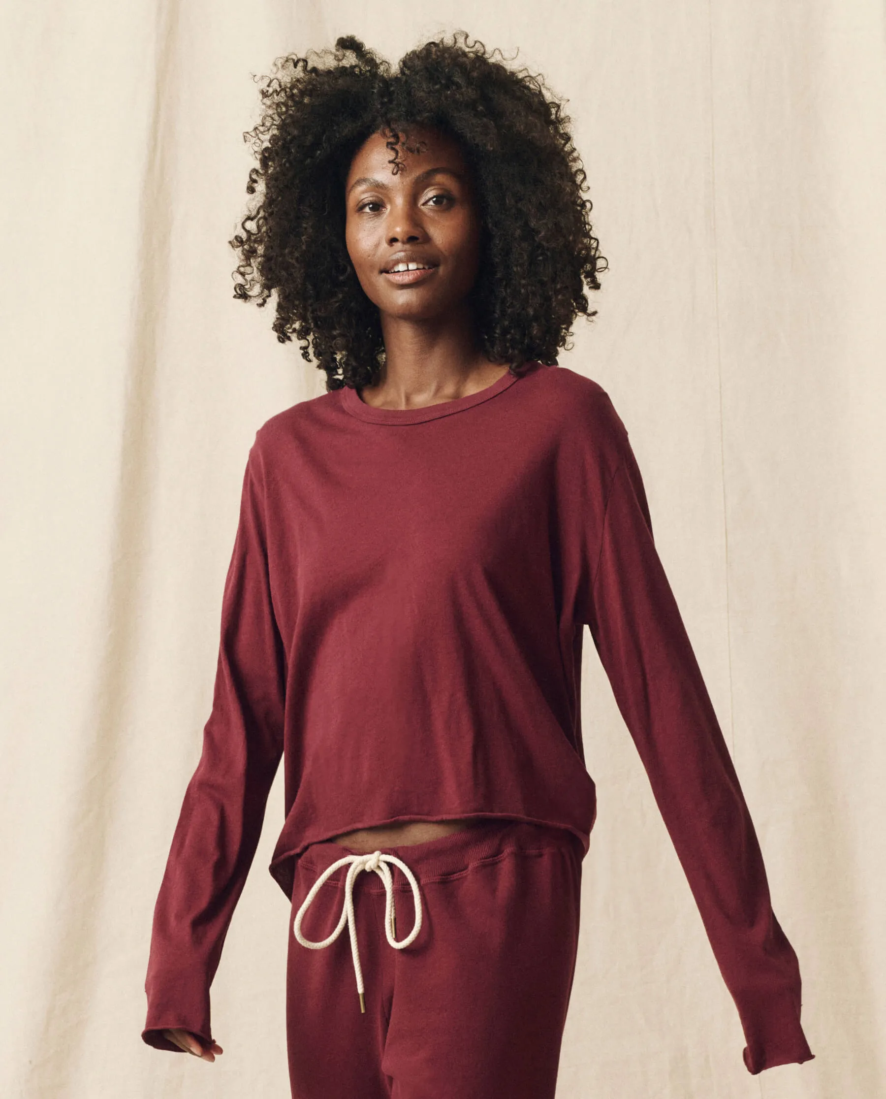 The Long Sleeve Crop Tee. Solid -- Mulled Wine sold by THE GREAT. product image thumbnail 3