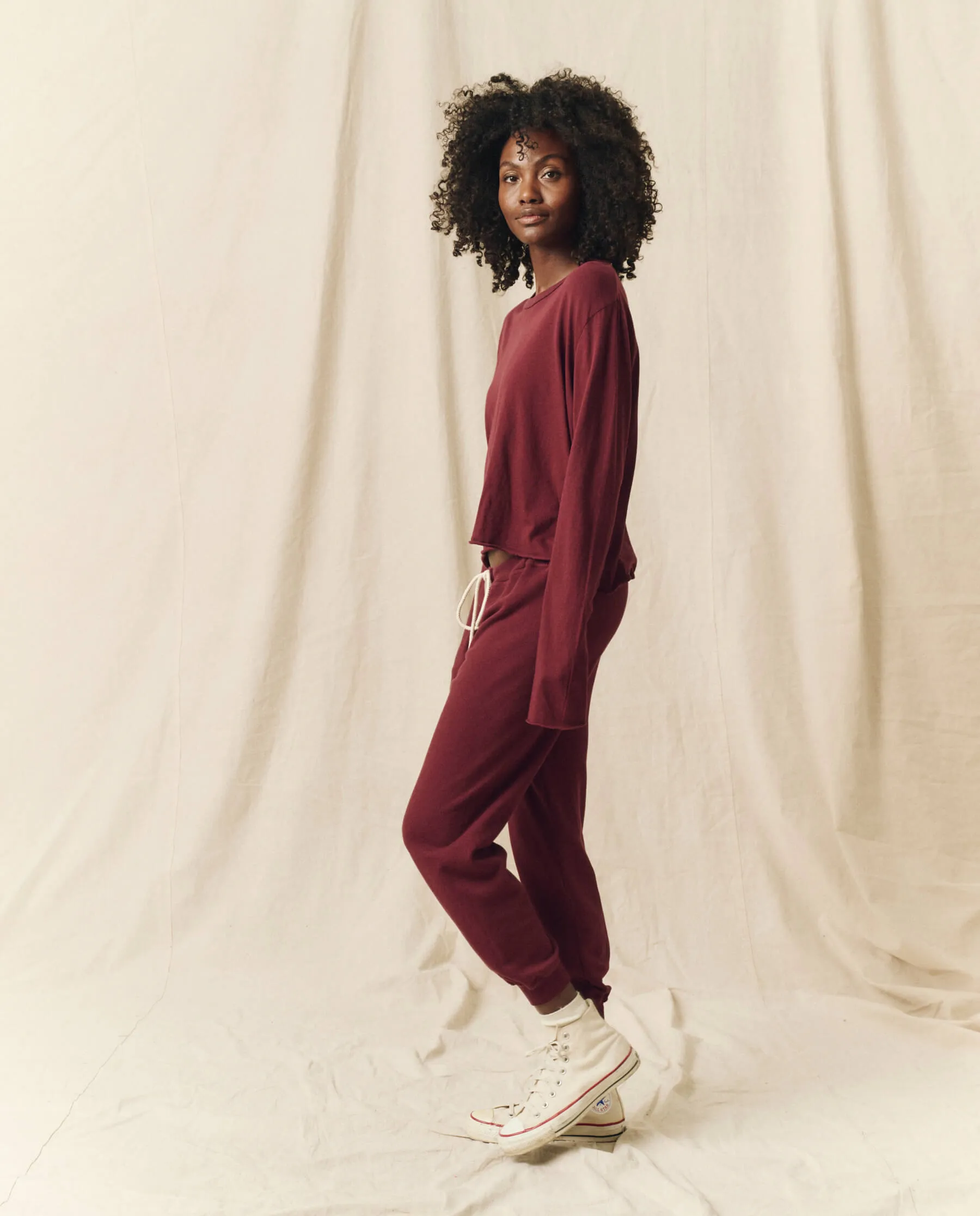 The Long Sleeve Crop Tee. Solid -- Mulled Wine sold by THE GREAT. product image thumbnail 2