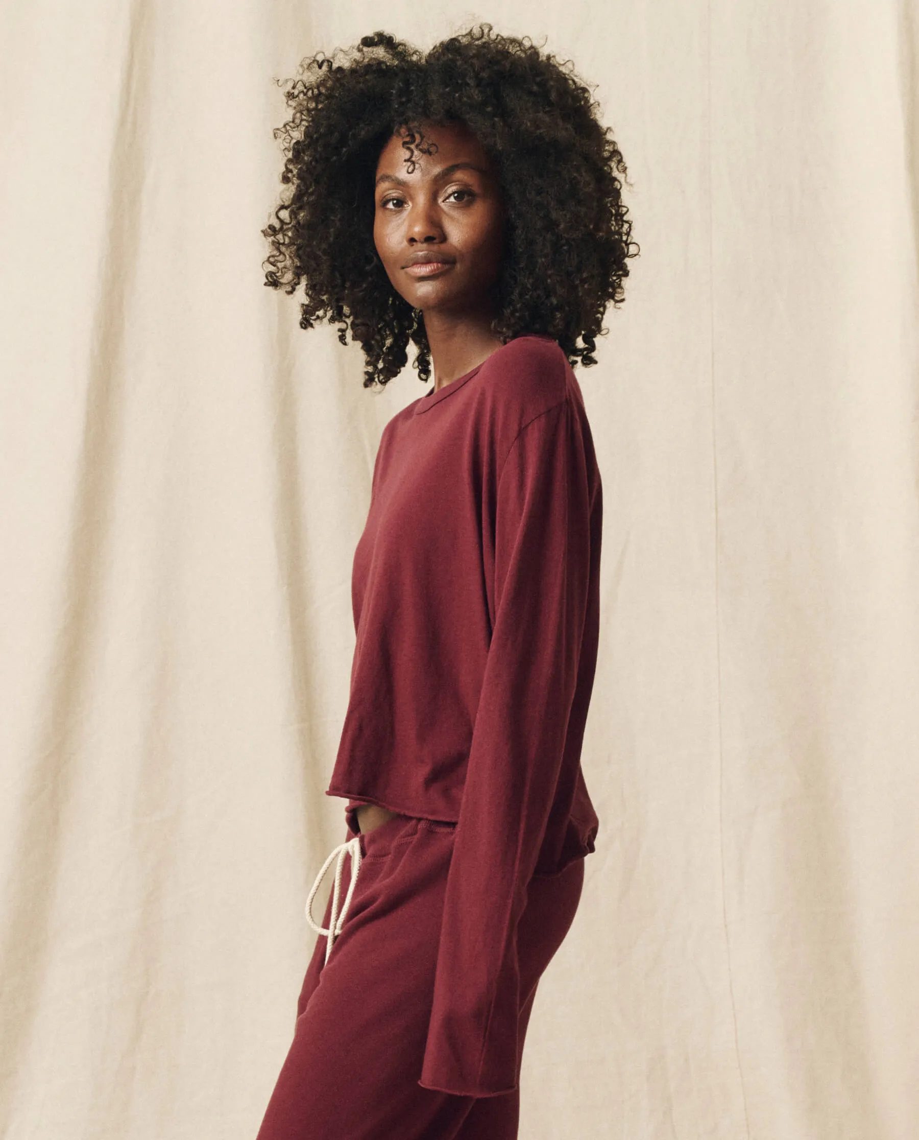 The Long Sleeve Crop Tee. Solid -- Mulled Wine sold by THE GREAT. product image thumbnail 5