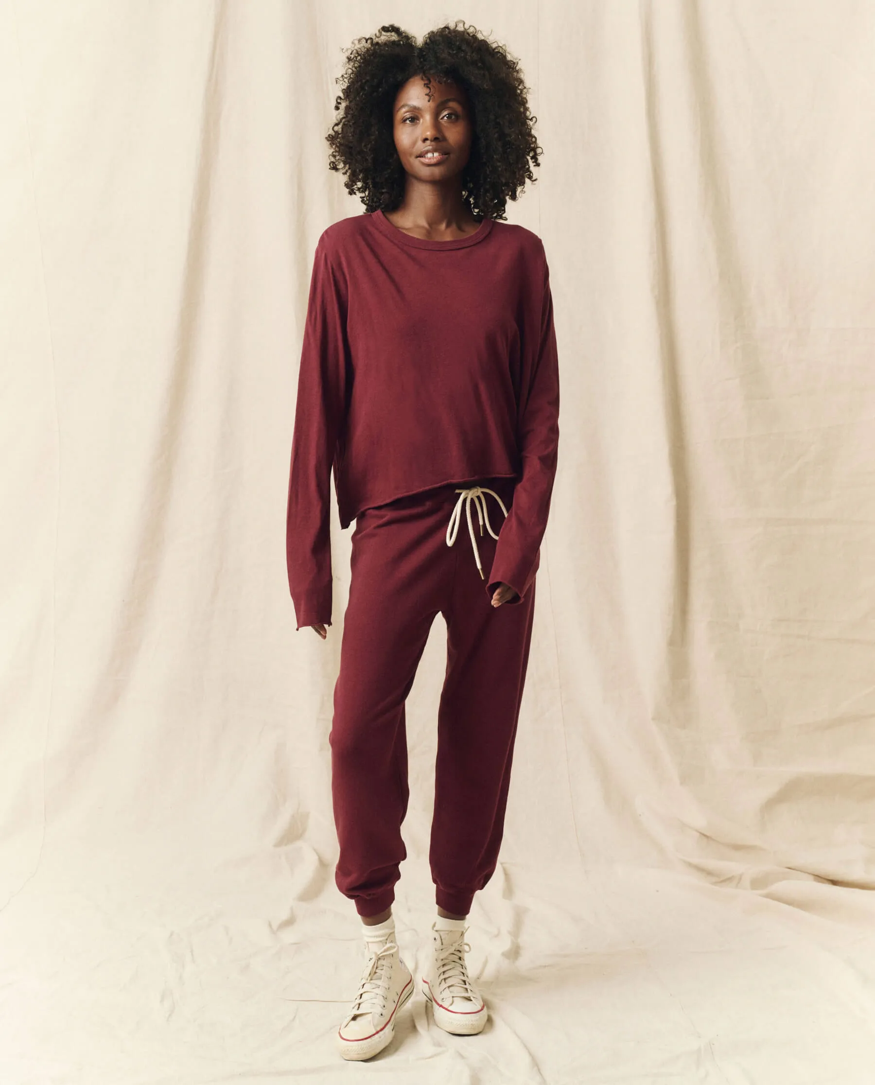 The Long Sleeve Crop Tee. Solid -- Mulled Wine sold by THE GREAT. product image thumbnail 4