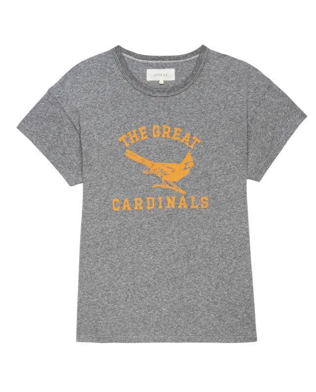 The Boxy Crew. Graphic -- Heather Grey with Perched Cardinal Graphic sold by THE GREAT.