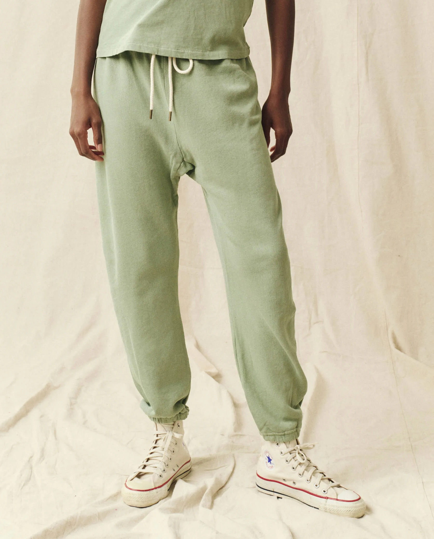 The Stadium Sweatpant. Solid -- Pistachio sold by THE GREAT.