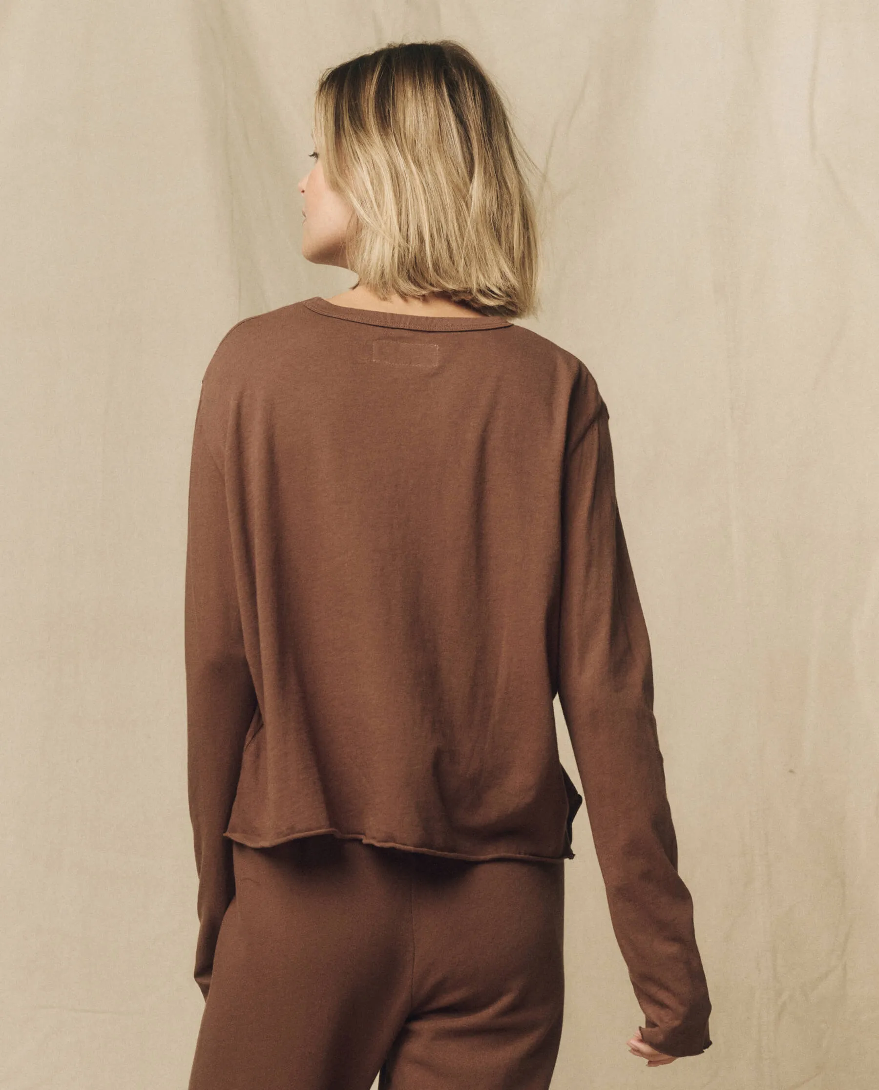 The Long Sleeve Crop Tee. Solid -- Hickory sold by THE GREAT. product image thumbnail 3