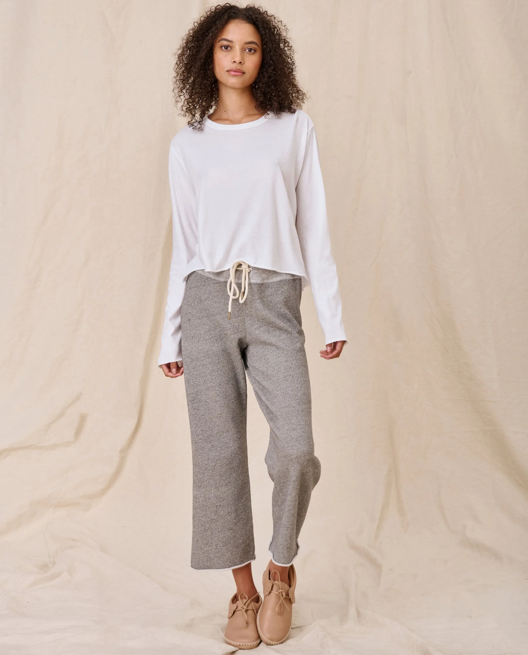 The Wide Leg Cropped Sweatpant. -- Varsity Grey sold by THE GREAT.